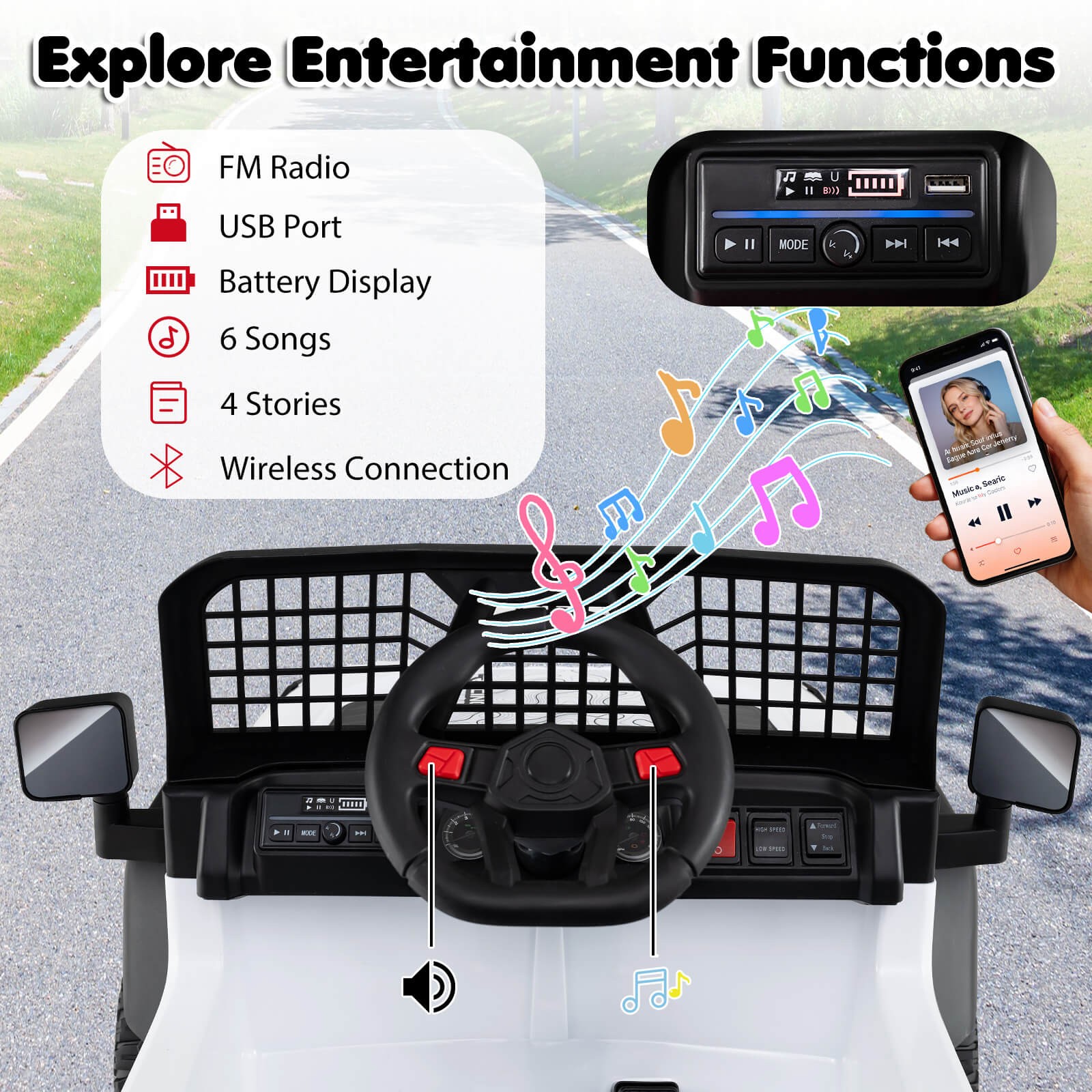 24V Ride On Car w/Remote Control Music LED Headlights Spring Suspension for Kids