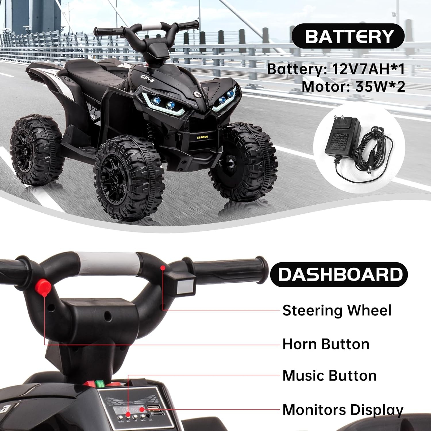 Garvee 12V Kids Ride On Car,4 Wheeler ATV Electric Vehicle Toy for Boys Girls