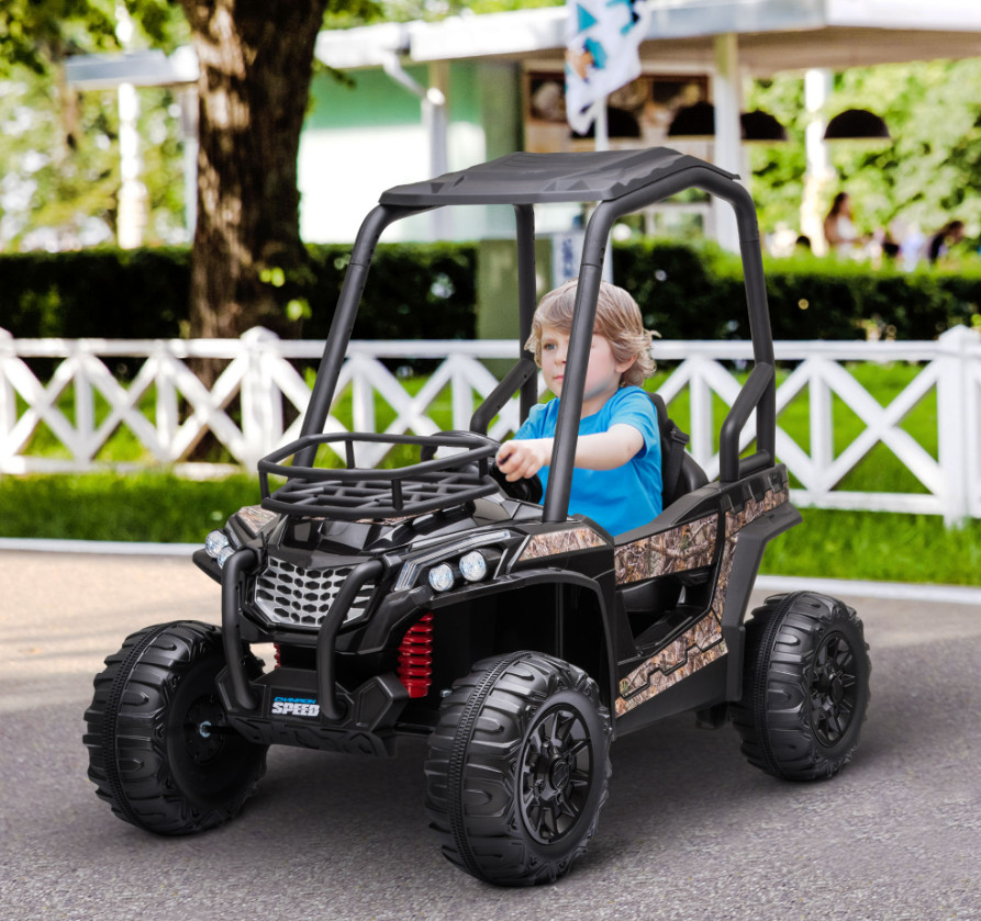 12V Kids Off-Road UTV Electric Ride On Car Black Camouflage High Roof