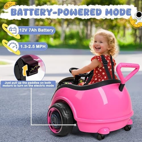 ANPABO 3-in-1 Electric Push Ride On Car, 12V Kids Ride On Toy w/Remote Contro…