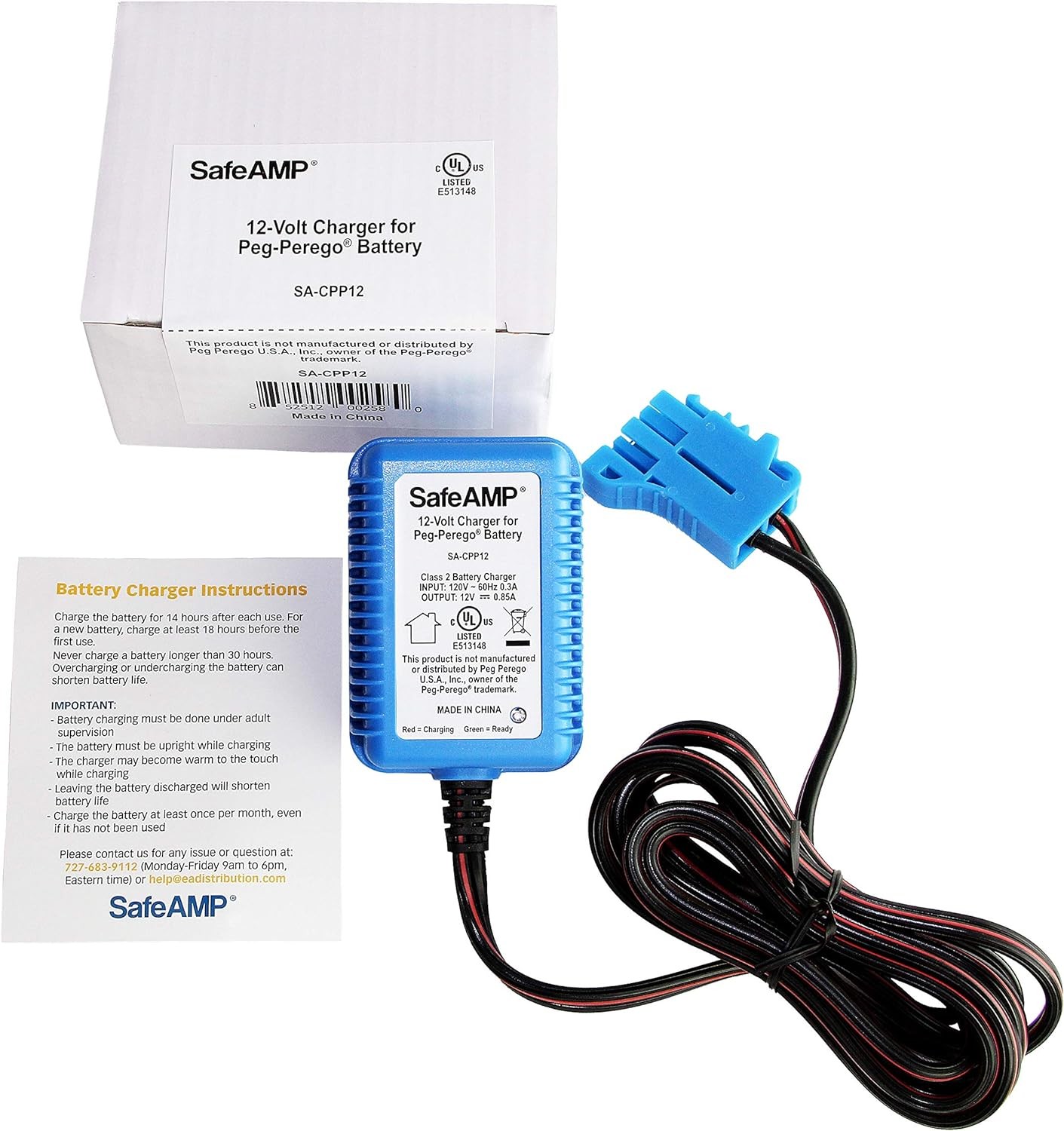 12 Volt UL Listed Battery Charger Compatible with Peg Perego® 12V Battery for…