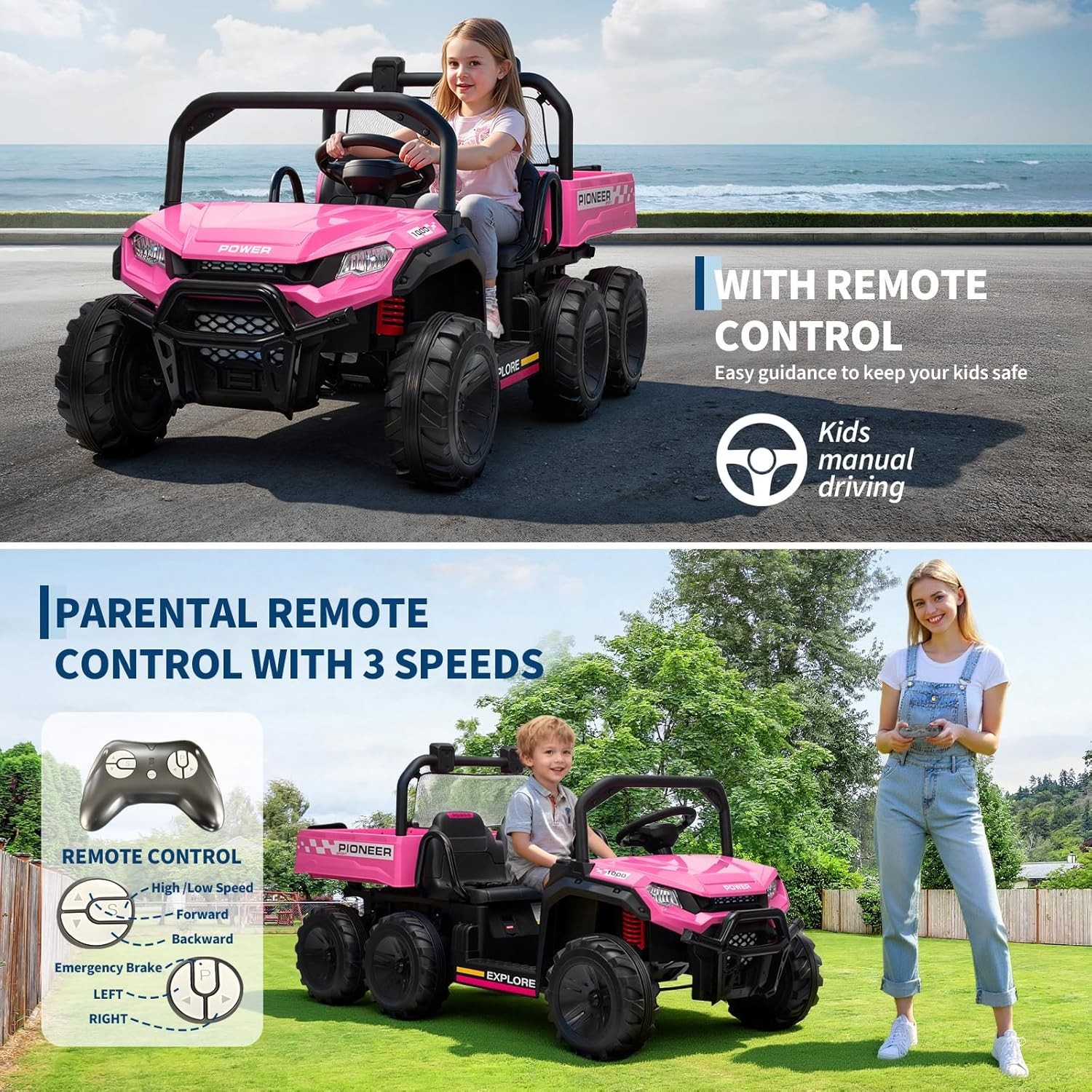 24V 4WD Kids Ride-on Dump Truck Remote Control 2-Seater with Dump Bed 3 Speed
