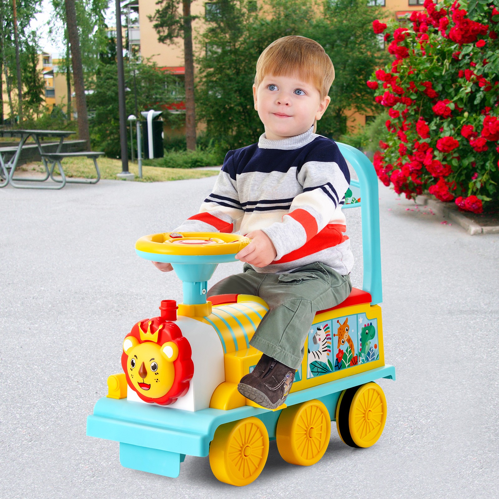 6V Electric Kids Ride On Train Motorized Train Toy w/ Track & 6 Wheels Blue