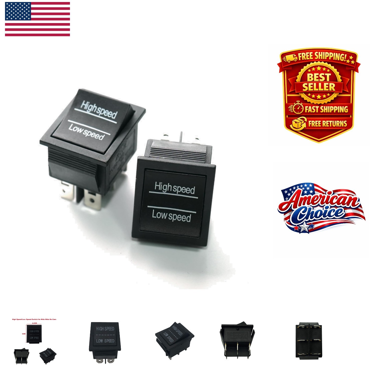 Black 2PCS High Speed Low Speed Toggle Switch for Kids Electric Car Replacement