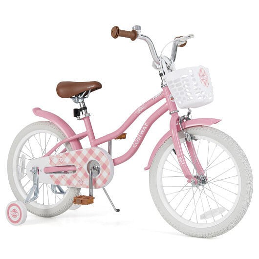 18 Inch Kids Bike with Training Wheels and Basket for Boys Girls 4-8 Years Old-1