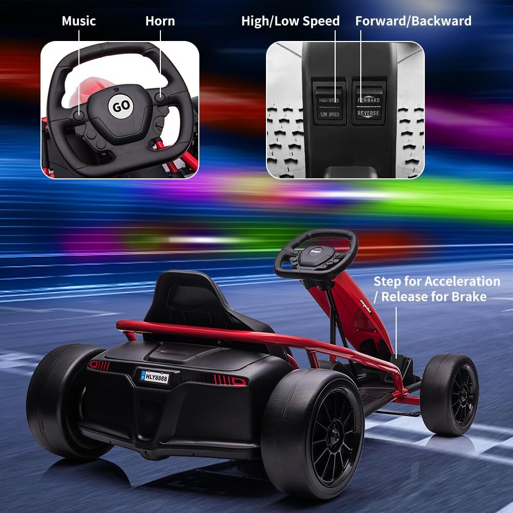 24V Electric Riding Go Kart for Kids 8MPH High Speed Drifting Car Ride Toy Gift