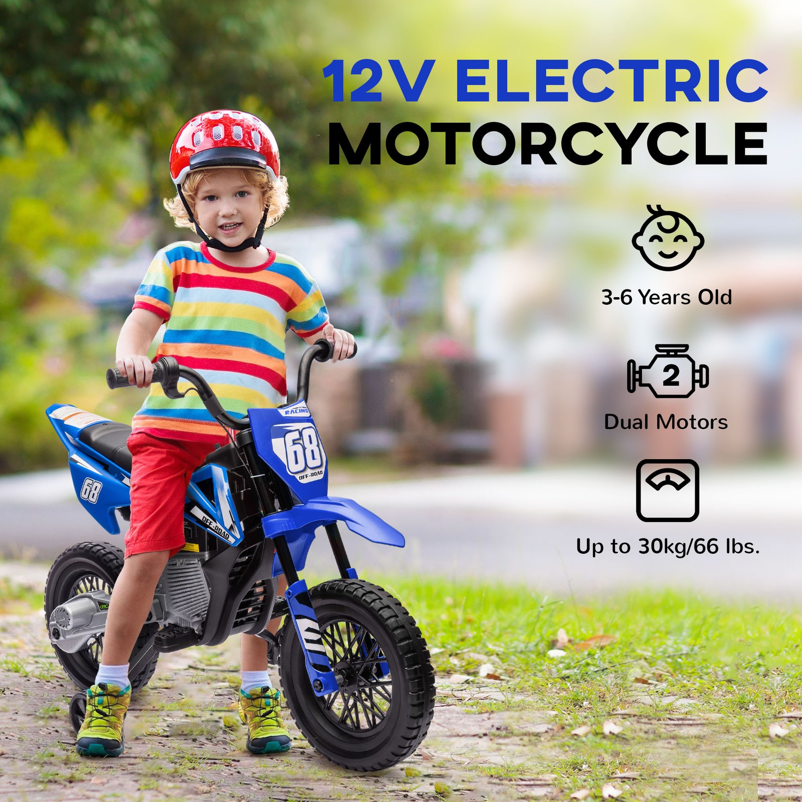 12V Kids Electric Motorcycle Twist Grip Throttle Training Wheels Rear Suspension
