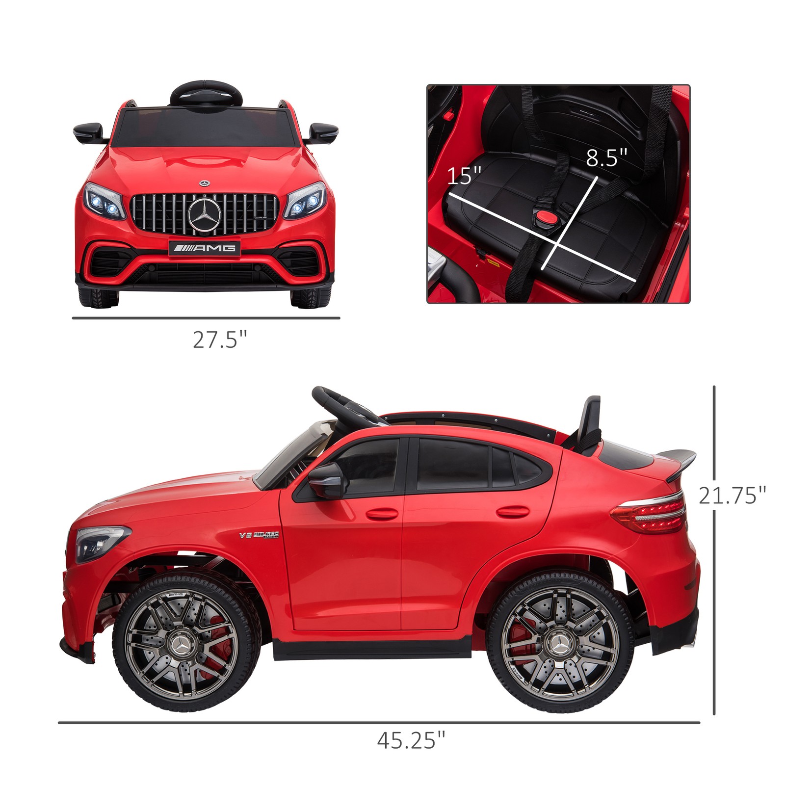 12V Ride On Toy Car for Kids with Remote Control, Red