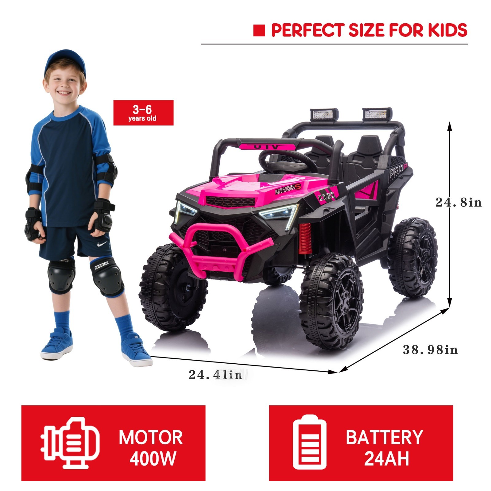 24V 400W Electric Ride on UTV Car Toys Power Wheels for Kids with Remote Pink