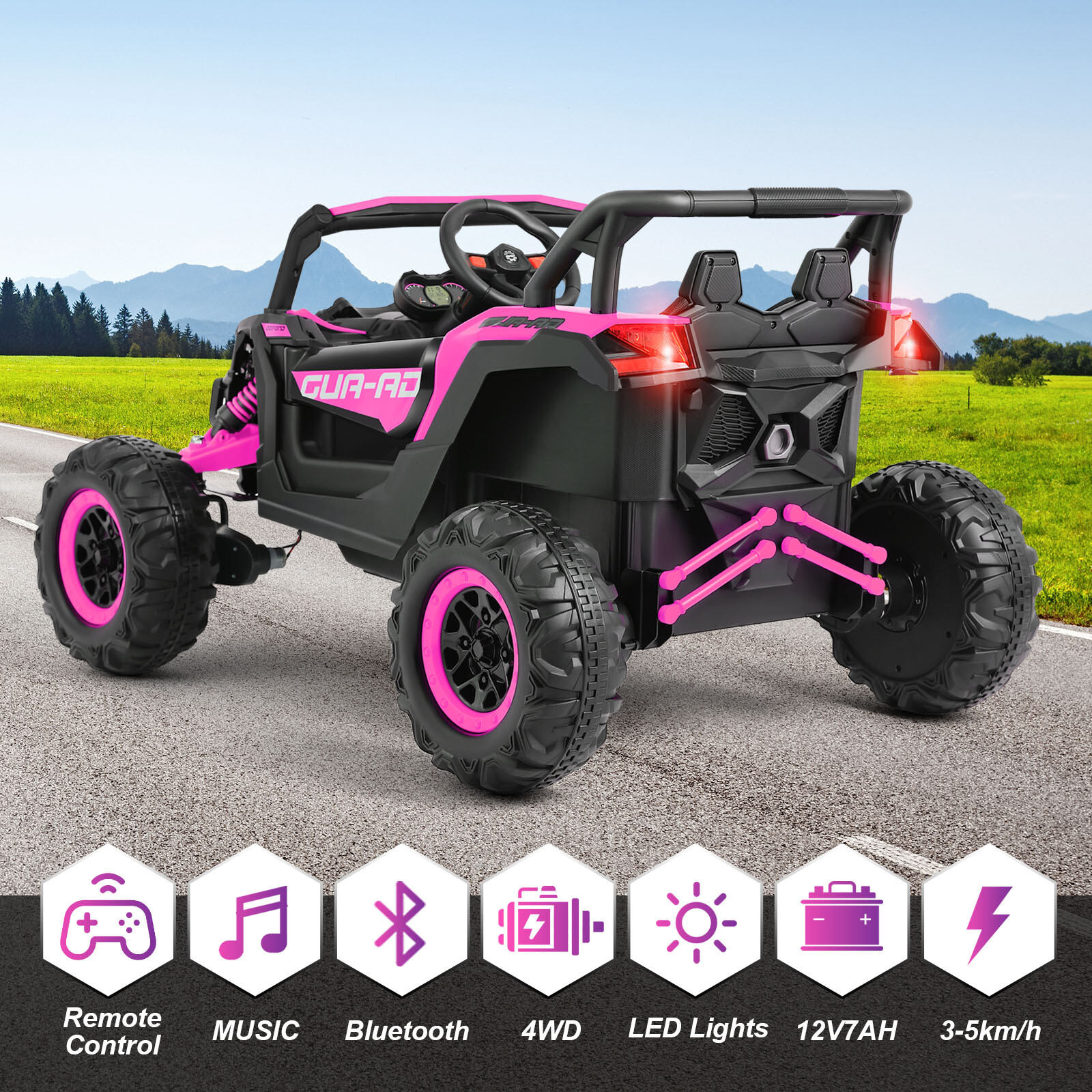 12V Kids Pink Ride On UTV Vehicle Electric Off-Road Car with Music, RC, LED