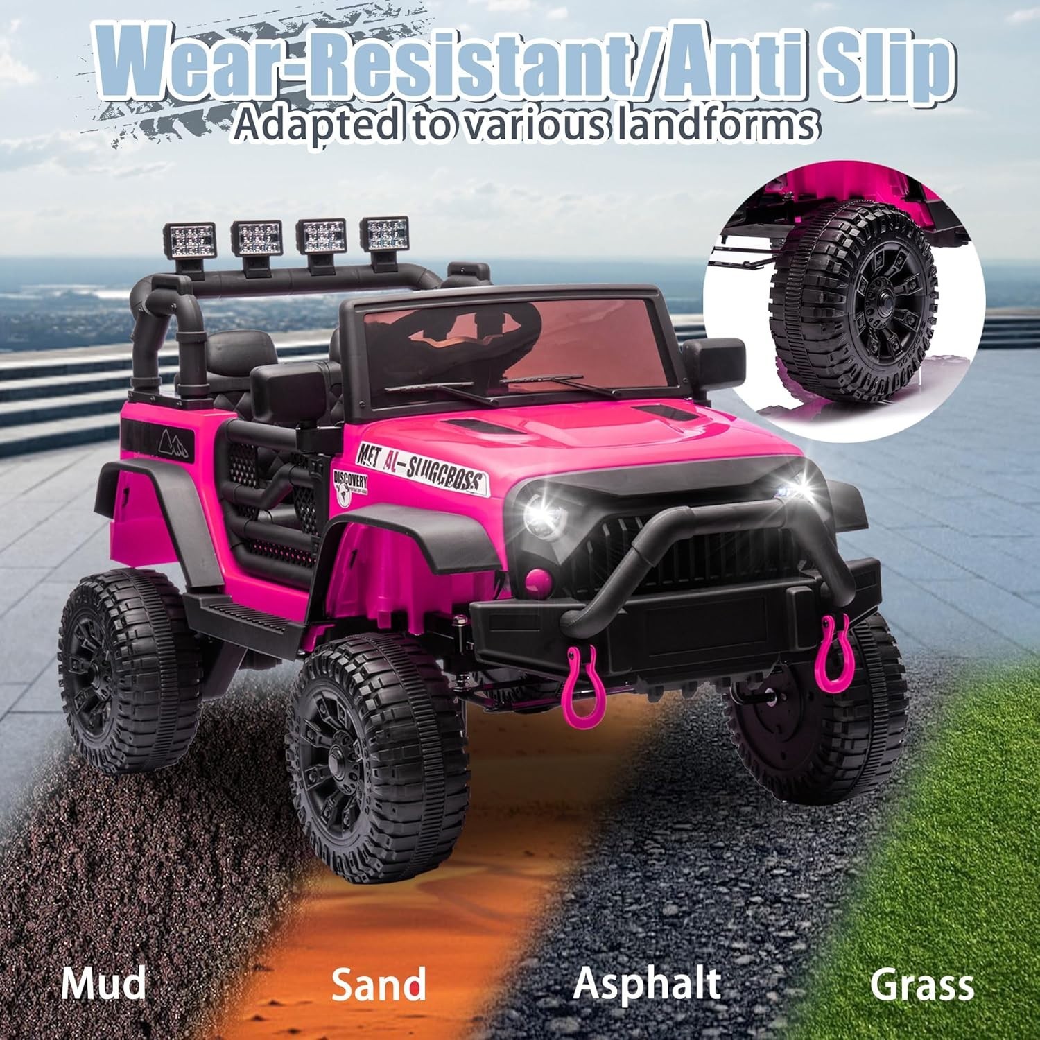 24V 400W Kids Ride on Car Electric Jeep Truck Toy Power Wheels with Remote, Rose