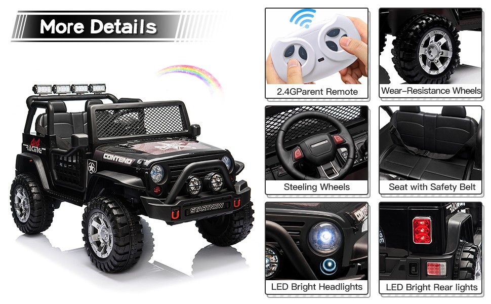 2-Seater Kids Electric Car 12V Battery Powered Ride on Car Black with Remote