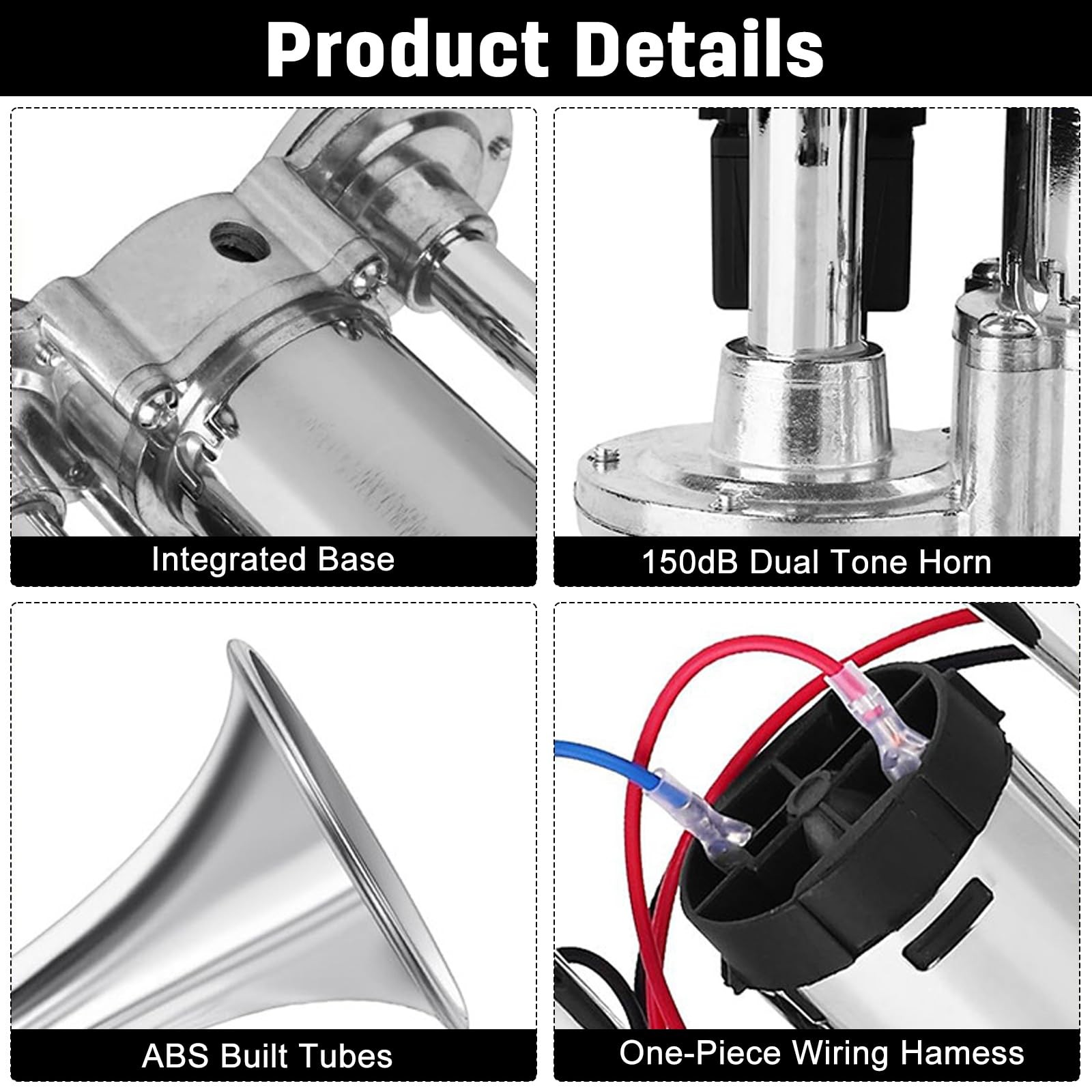12V Air Horn Kit 150dB Super Loud Dual Electric Train Horns Compressor