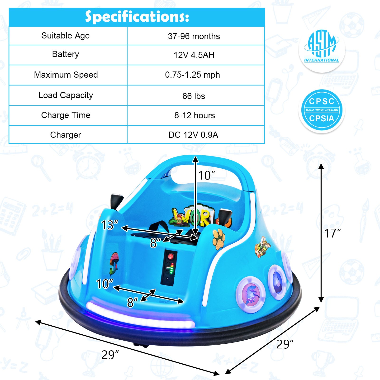 12V Kids Ride on Bumper Car Remote Control w/ Flashing LED Light & Music Navy