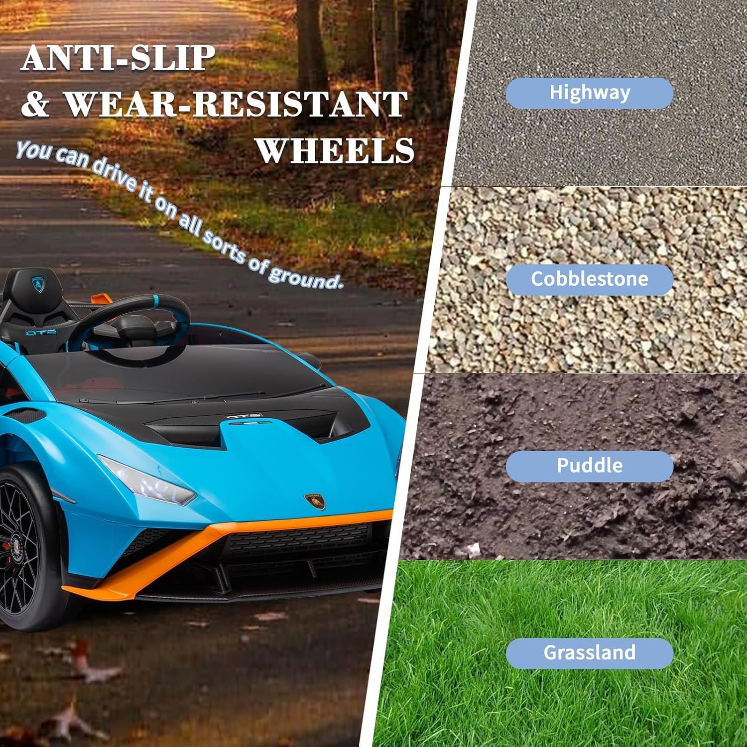 24V Licensed Lamborghini Kids Ride on Drift Car 1.86-5.59 MPH 360° Spin, Blue