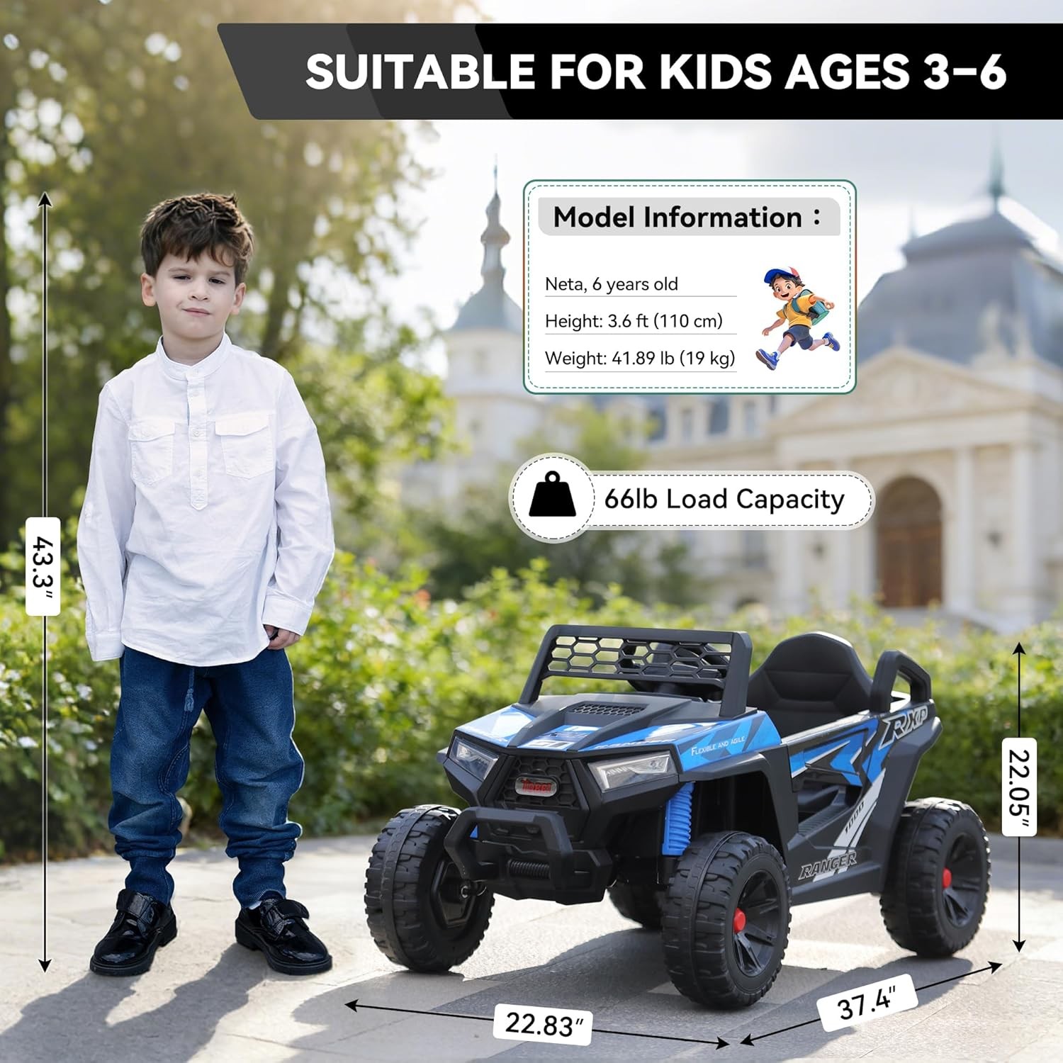 TOBBI 12V Kids Ride on Car, Electric Off-Road UTV Truck w/Headlights Music Horn