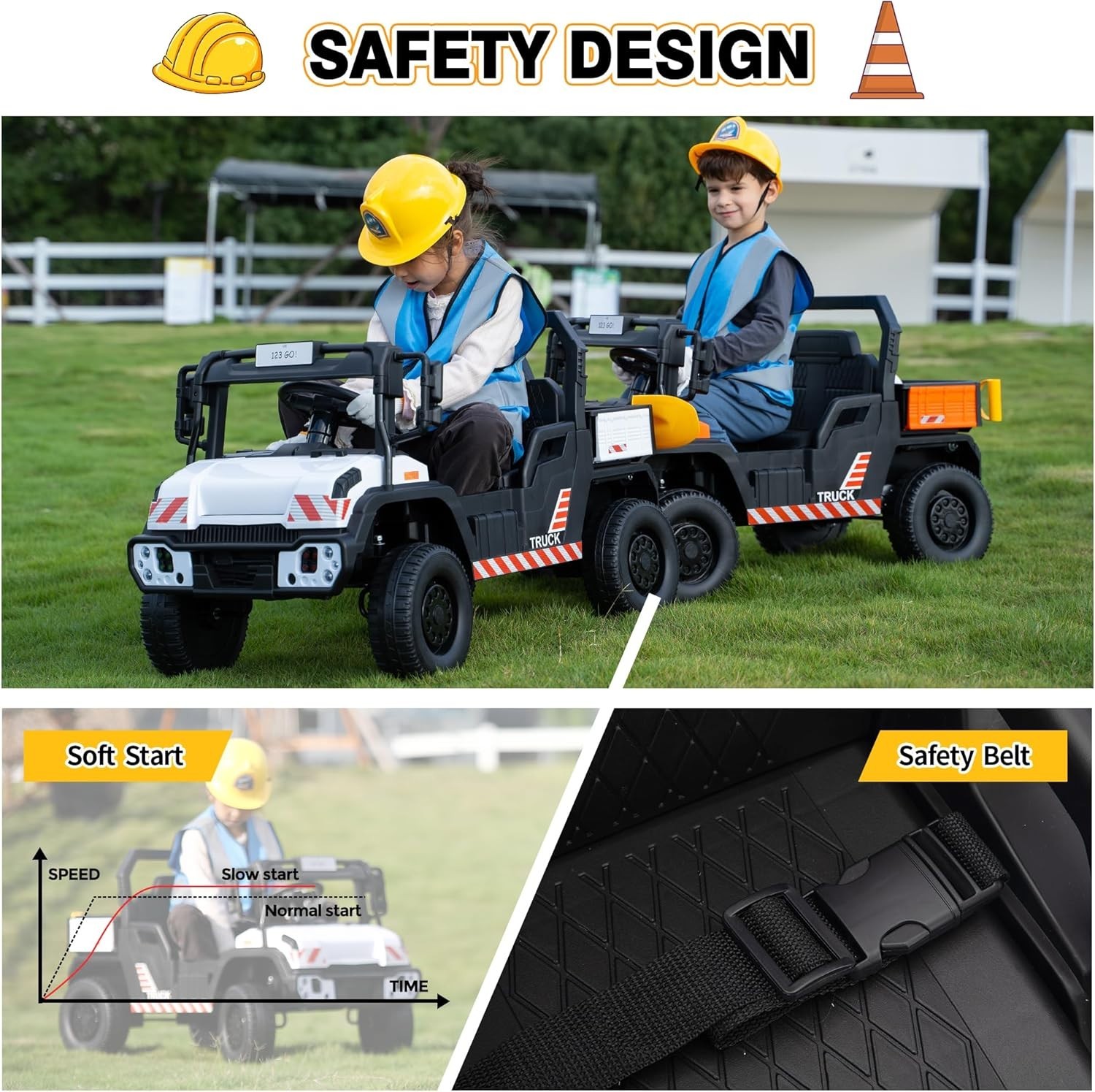 TOBBI Ride on Kids Cars Dump Truck with Remote Control for Kids 3-8 Years, White