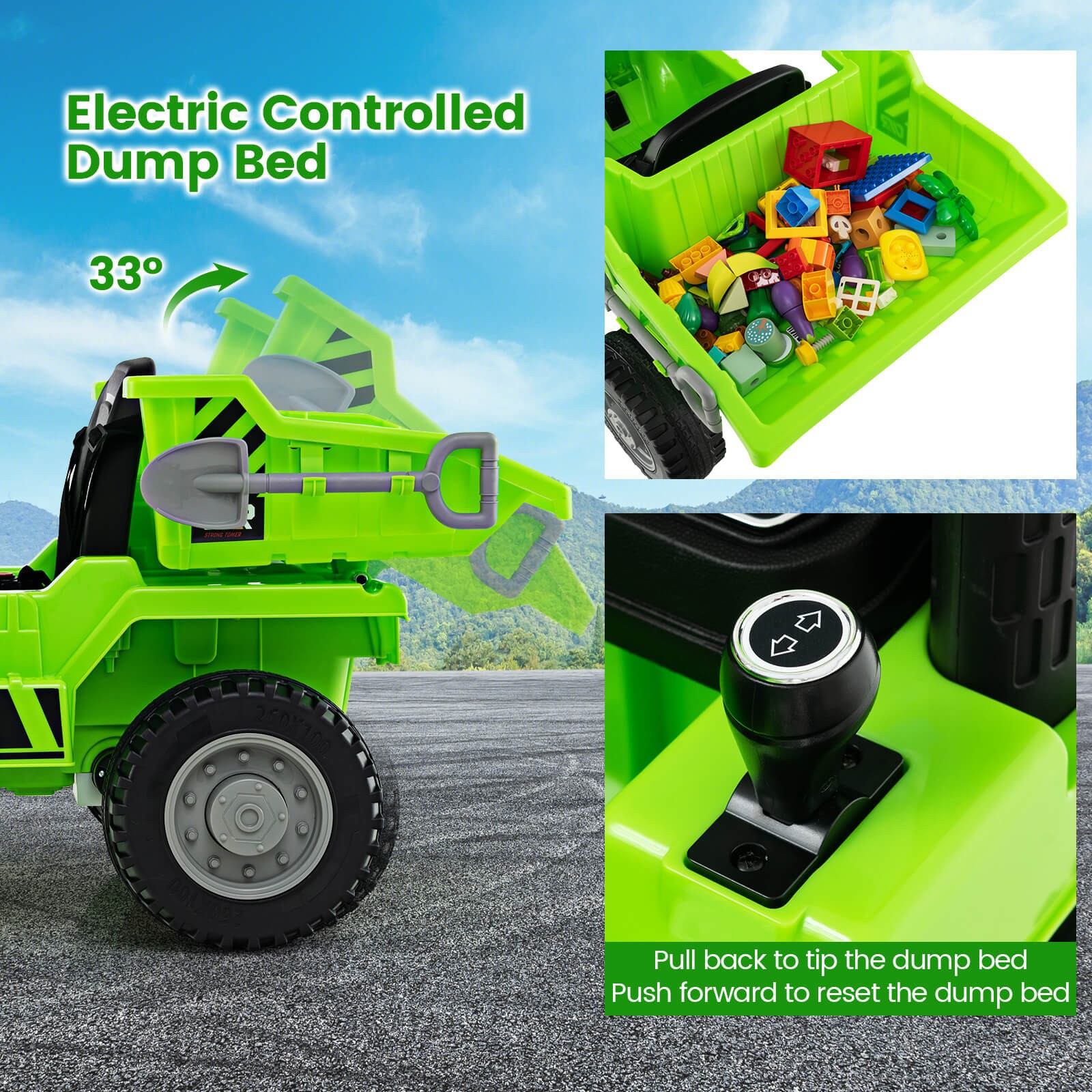 Kids Ride-On Dump Truck w/ Wireless Connection Music LED Lights Soft Start