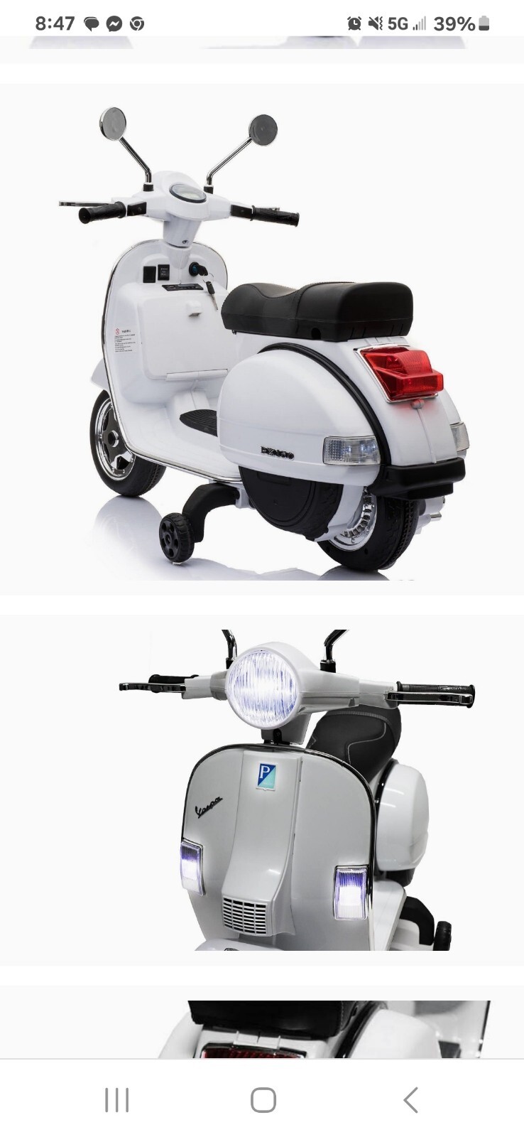 Huffy 6V Vespa Ride-On Electric Scooter ~Kids Ideal ages 3 to 7 years, White