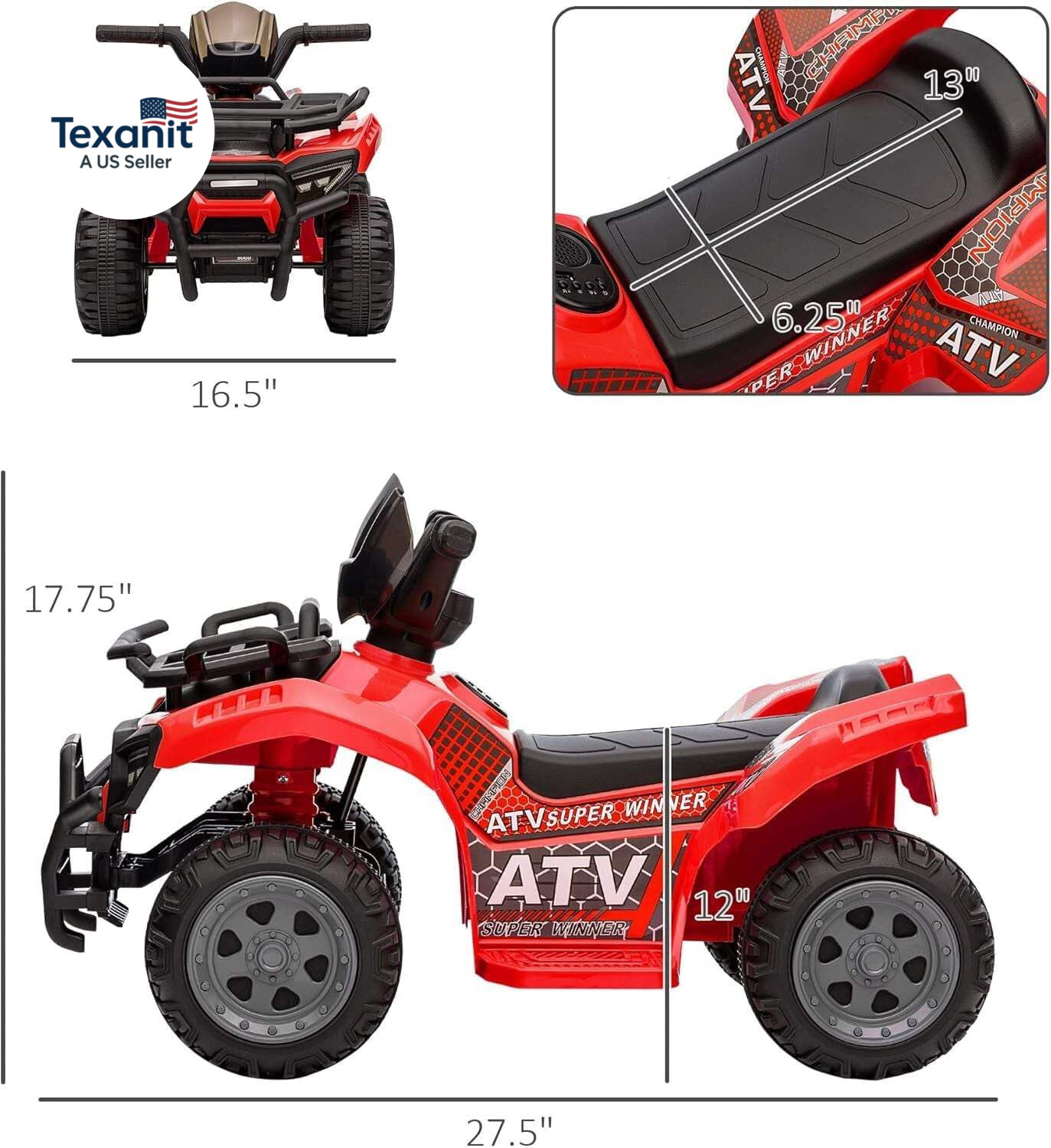 Kids ATV Four Wheeler Ride on Car, Motorized Quad, 6V Battery Powered Electric Q
