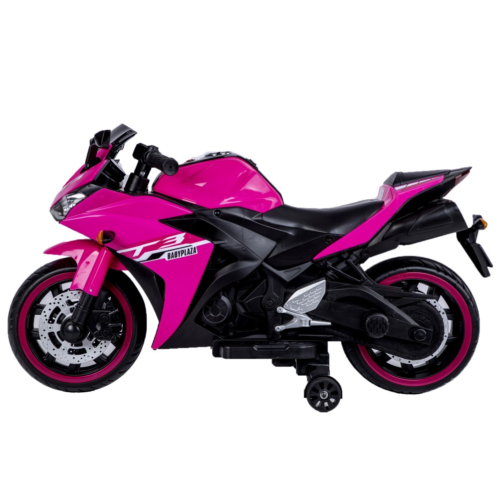 Light Up Wheels 12V Kids Ride On Motorcycle with Training Wheels & Hand Control