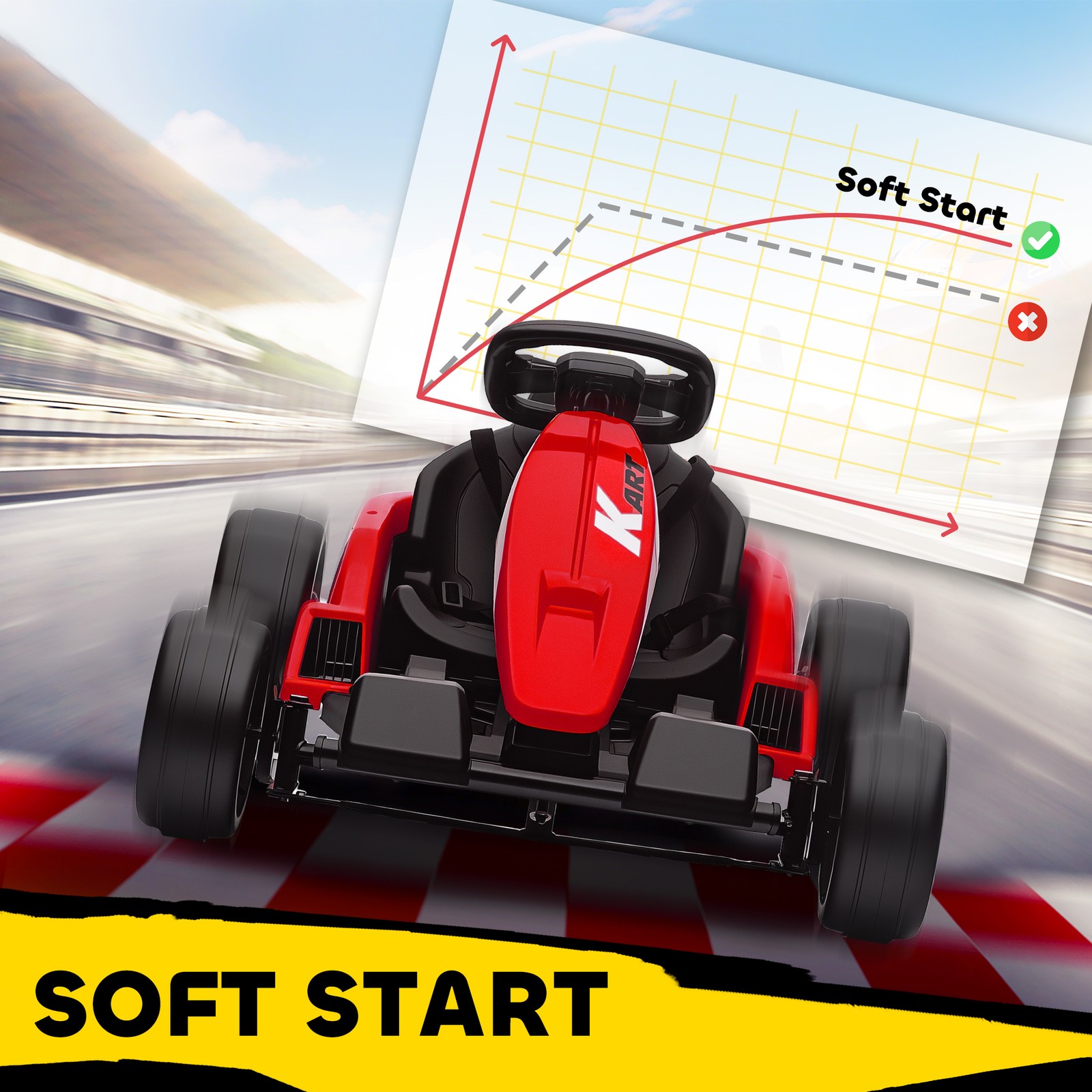 24V Electric Go Kart with Dual 150W Motors, Adjustable Seat, Slow Start, Red