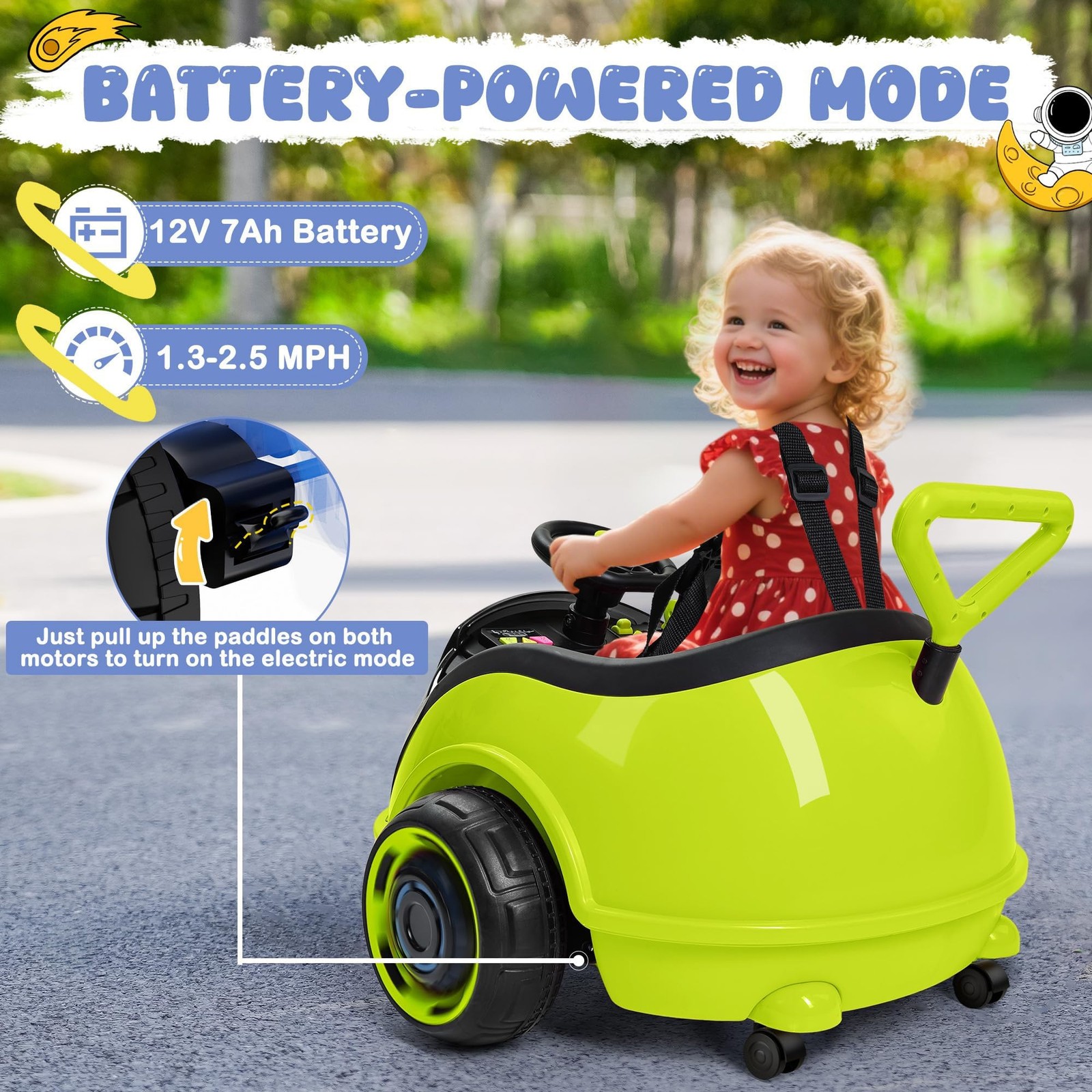 ANPABO 3-in-1 Electric Push Ride On Car, 12V Kids Ride On Toy w/Remote Contro…