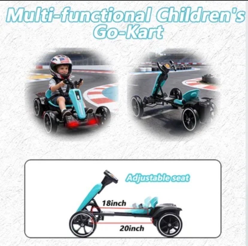 12V Electric Kids Pedal Go Kart,Folder Go Kart,Outdoor Ride On Toy With Adjustab