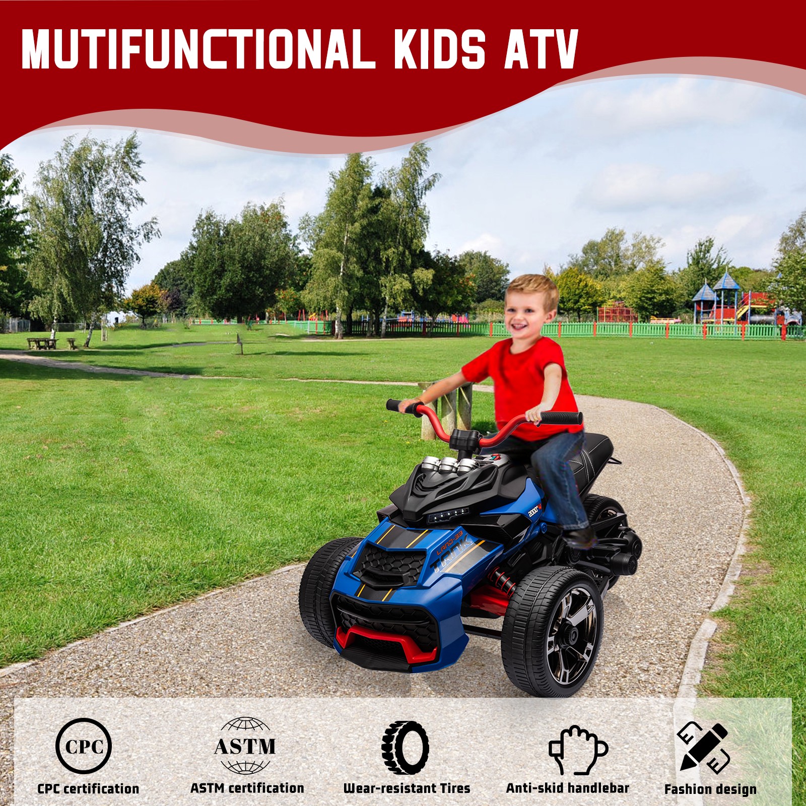 Kids Electric ATV 12V 7Ah Battery 55W Dual-Motor 7mph EVA Tires Outdoor Toy,Blue
