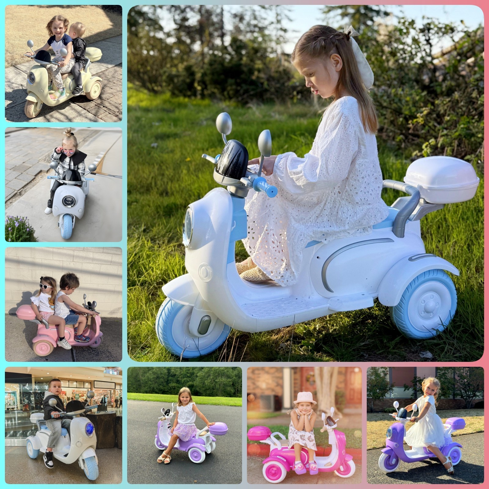 12V Kids Electric Motorcycle Ride on toy 3-Wheeler Tricycle 2 Seater with Remote