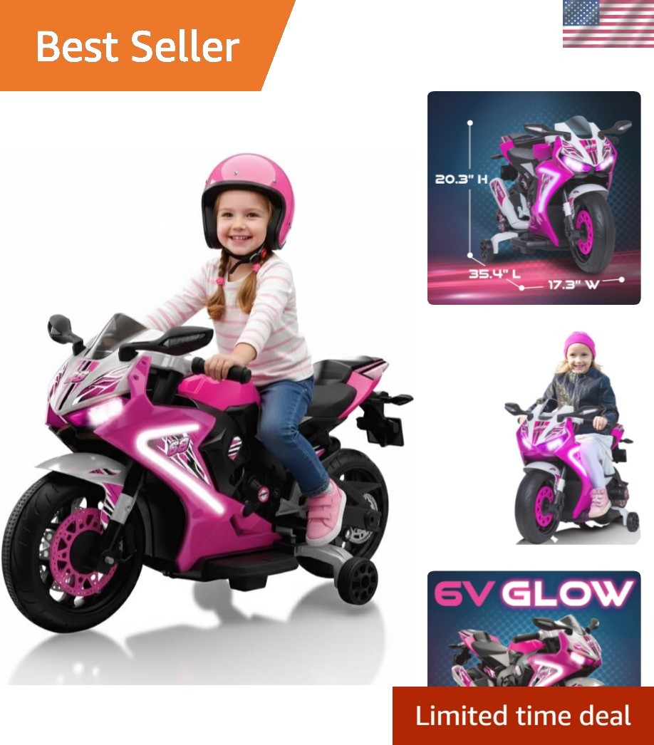 Charming Pink 6V Electric Motorcycle for Toddlers – Indoor/Outdoor Fun, Ages 3-6