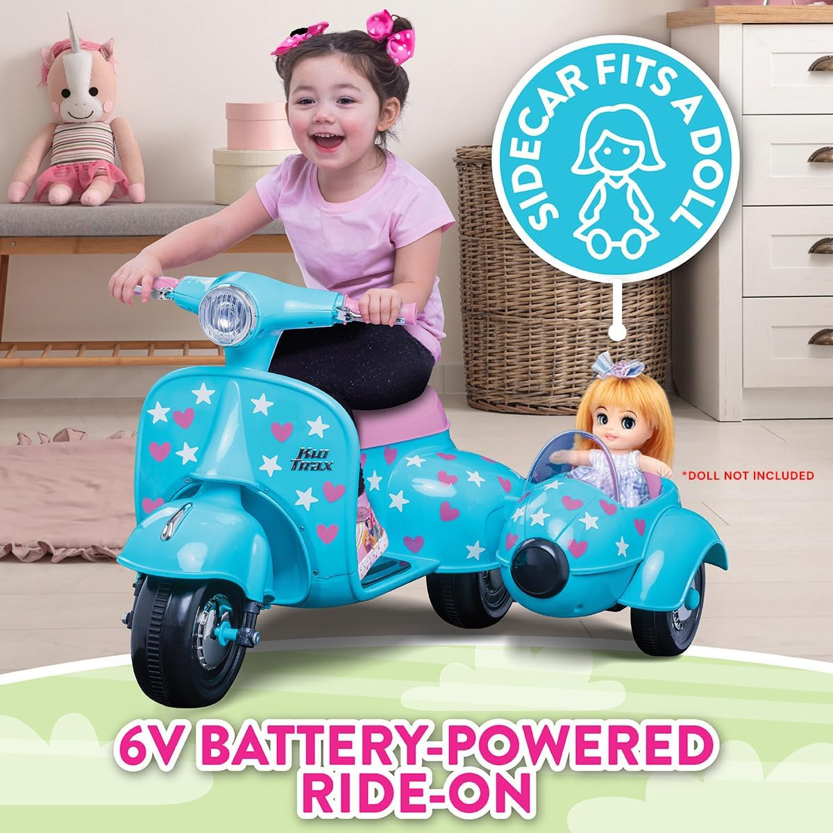 6V Starlight Scooter with Sidecar for Kids, Ages 18-30 Months, Maximum Rider Wei