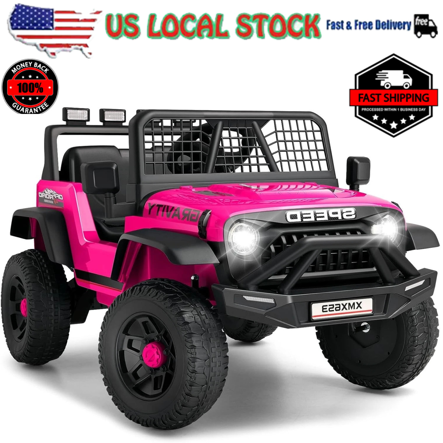 24V Kids Ride on Car with Remote Control LED Lights, 3 Speeds Electric Car Gift