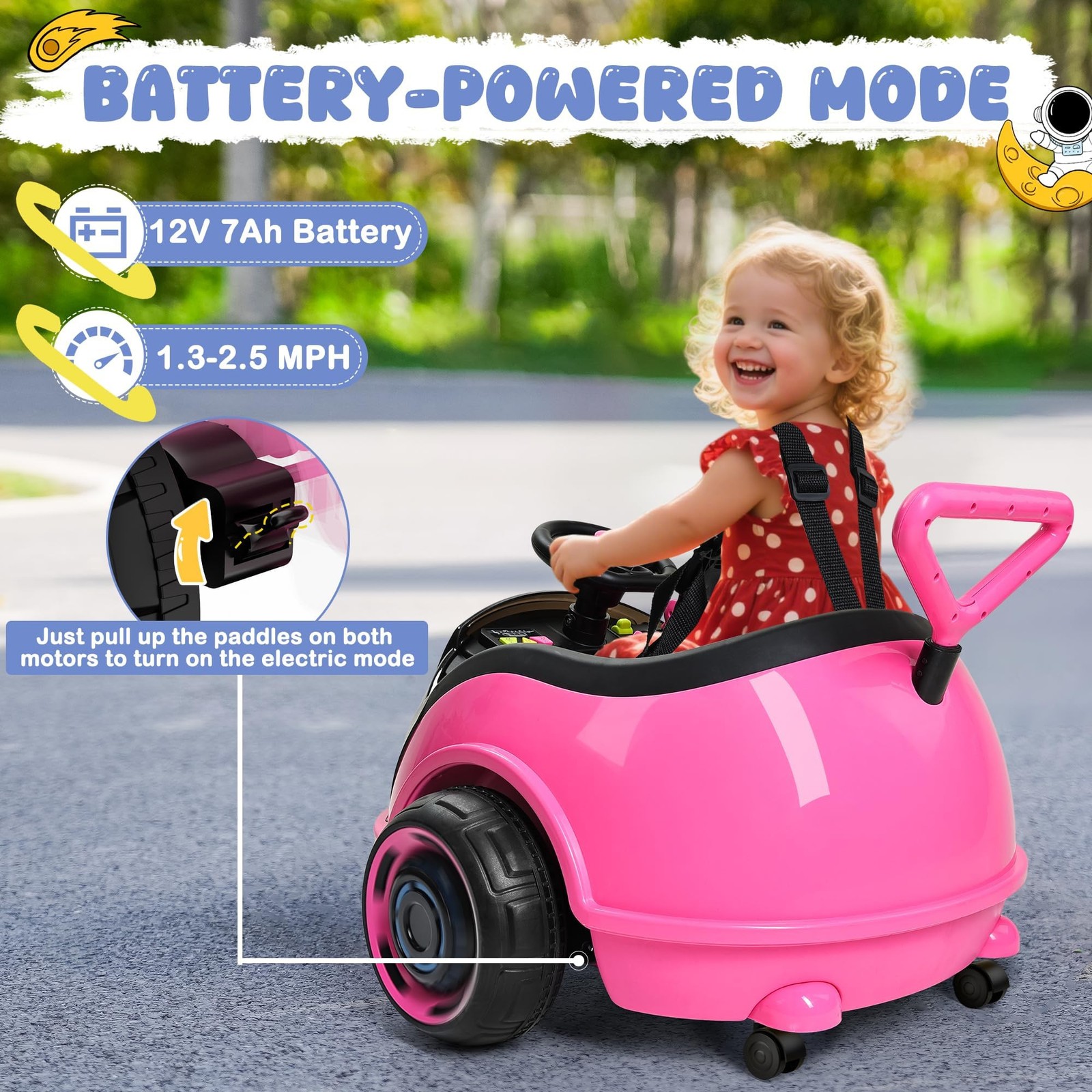 ANPABO 3-in-1 Electric Push Ride On Car, 12V Kids Ride On Toy w/Remote Contro…