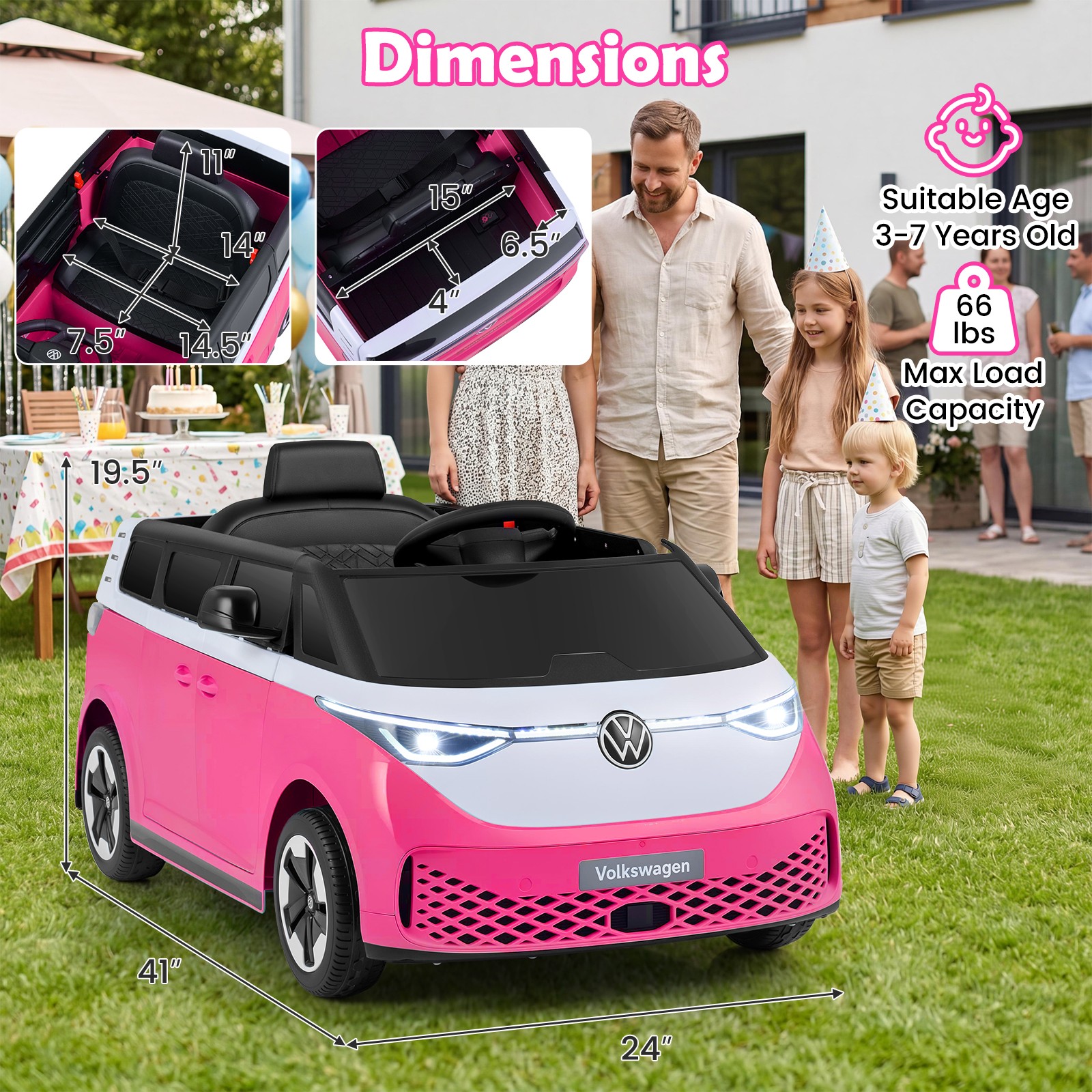 Licensed Volkswagen Ride on Car, 12V Kids Car Bus with Music, Story, Soft Start