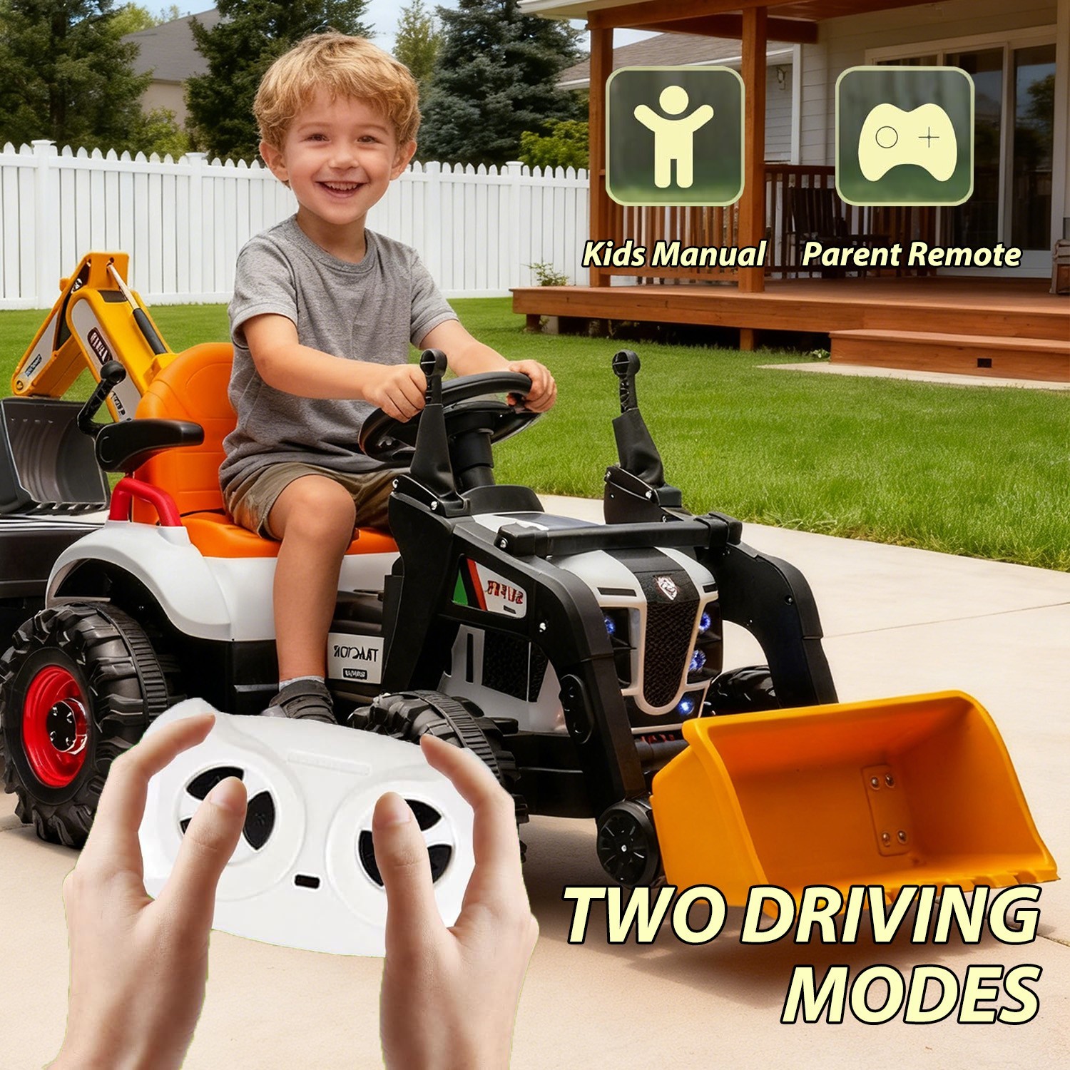 24V Kids Ride on Tractor 4-in-1 Excavator Dump Truck W/Remote 3-Speed Adjustable