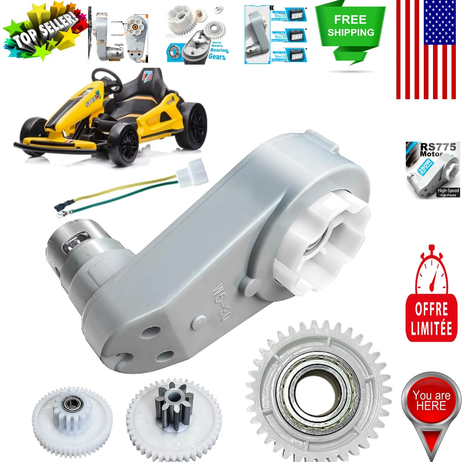 High-Performance 280W Gearbox for Power Wheels – 12V/18V/24V Compatible