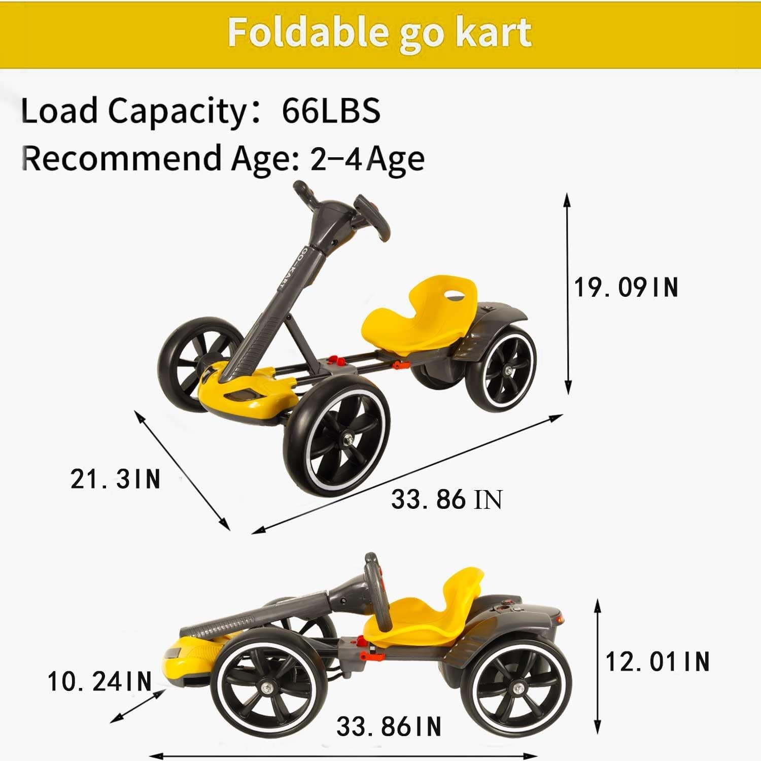 Electric Go Kart for Kids, Foldable Ride on Toy Car for Toddlers Ages 2-4, Zero