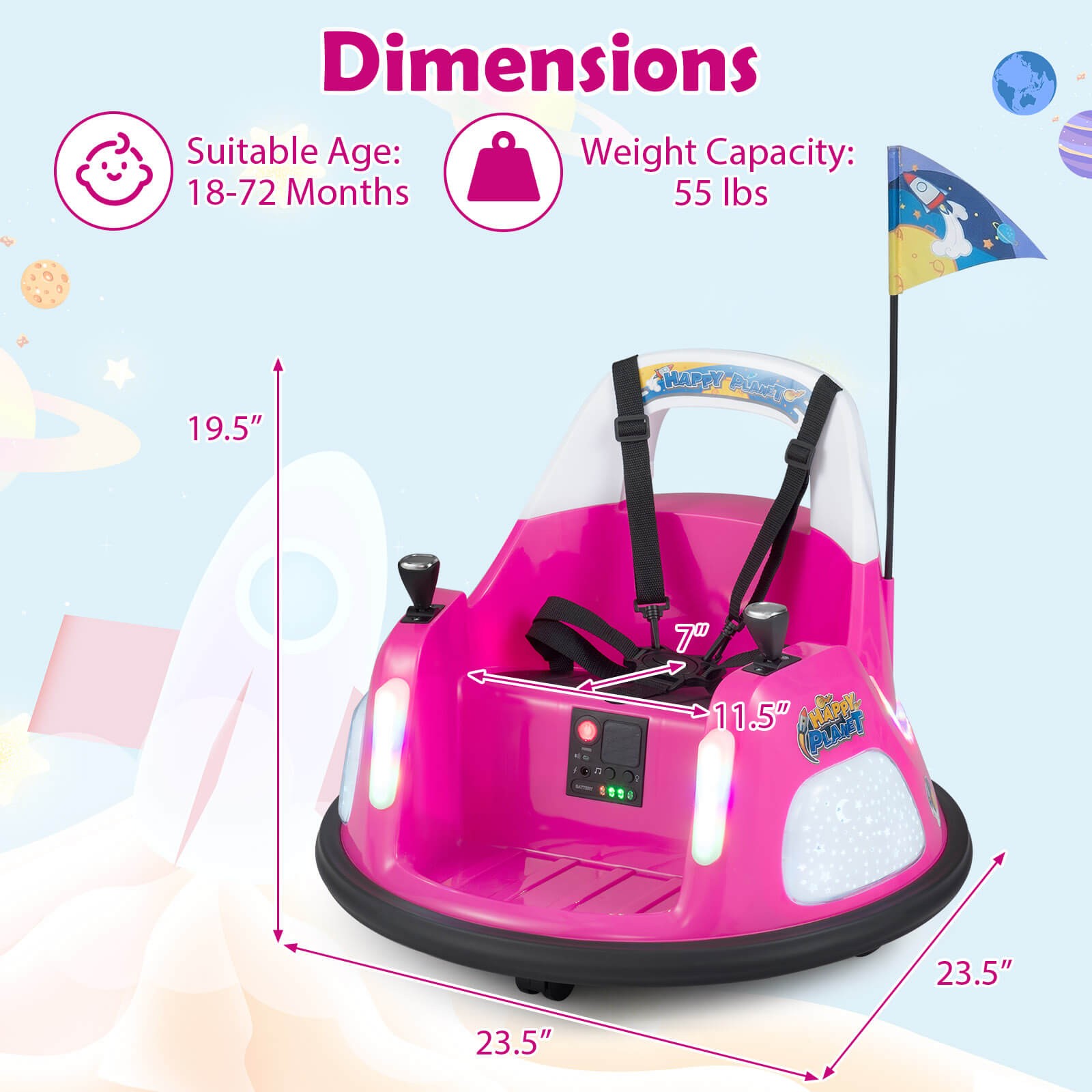 12V Kids Bumper Car360° Spin & Remote.Battery-Poweredfor 1.5-6 ages.Pink