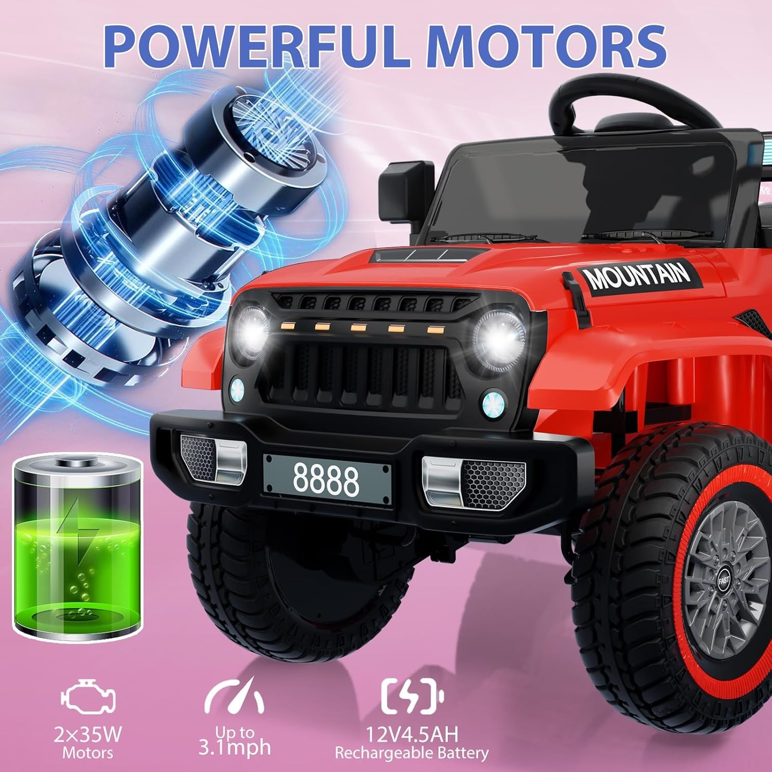 12V Kids Electric Ride-On Truck Car – 3 Speed, MP3, LED Lights, 66 lb Capacity