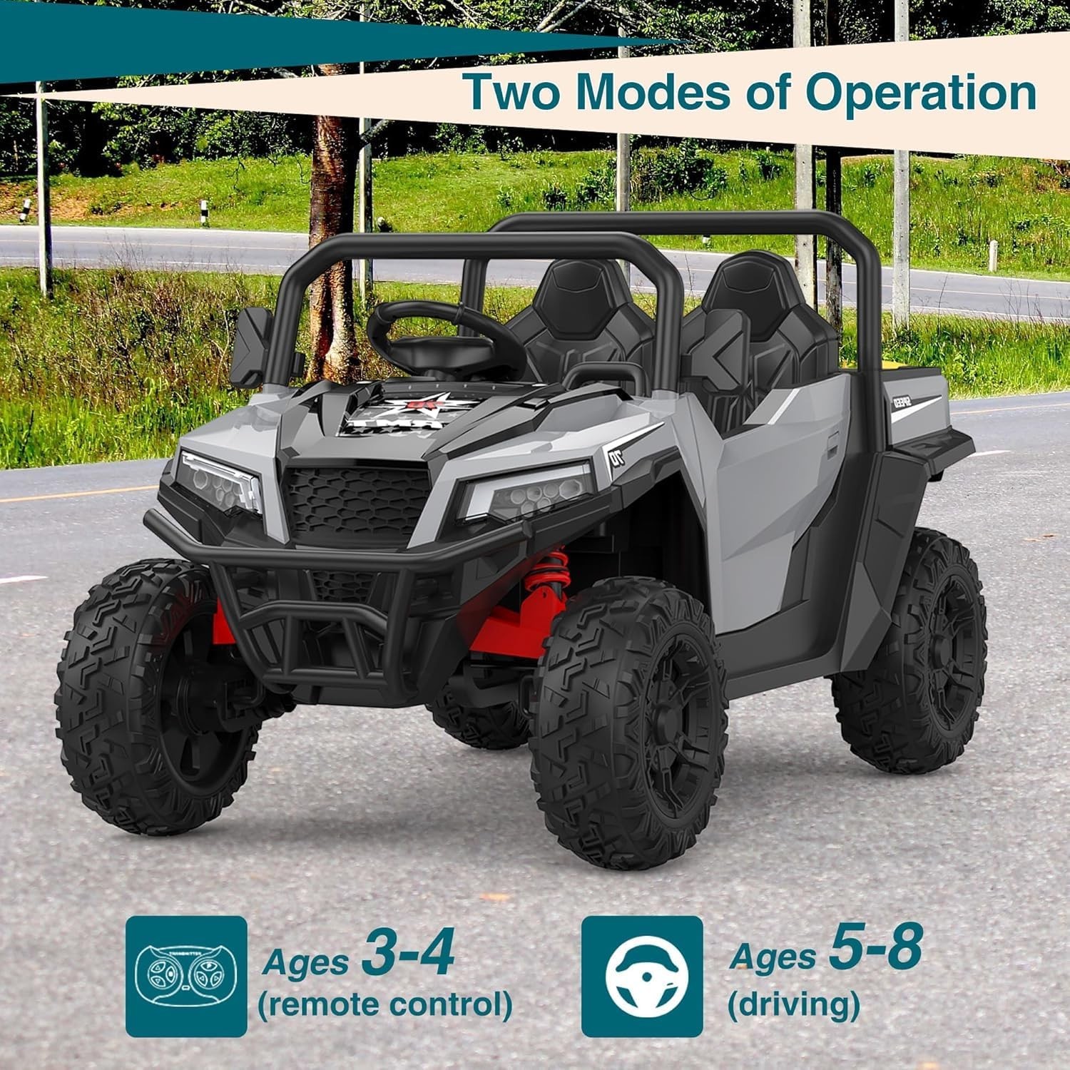 24V Ride On Truck for Kids w/ Remote, 4WD, LED Lights,Bluetooth,Dump Bed,2 Seats