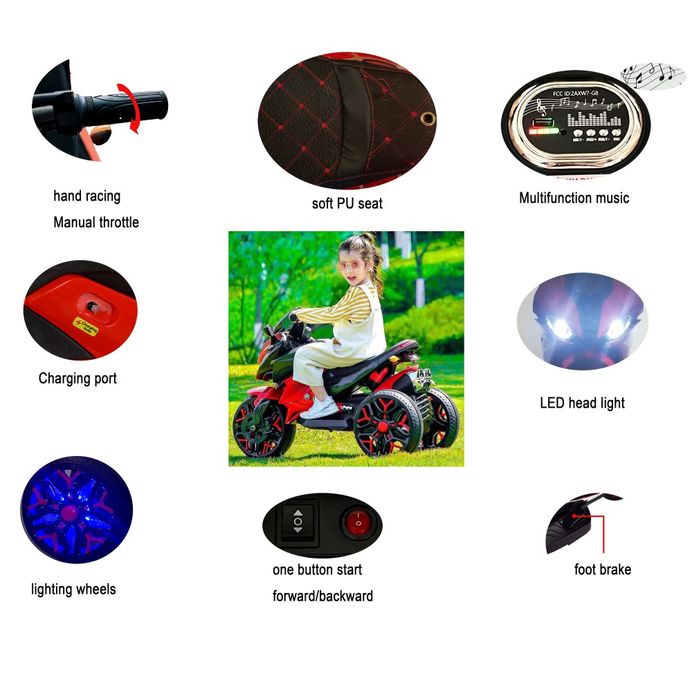 Light Up Wheels Kids Electric Motorcycle, 12V for 3-6 Years Old