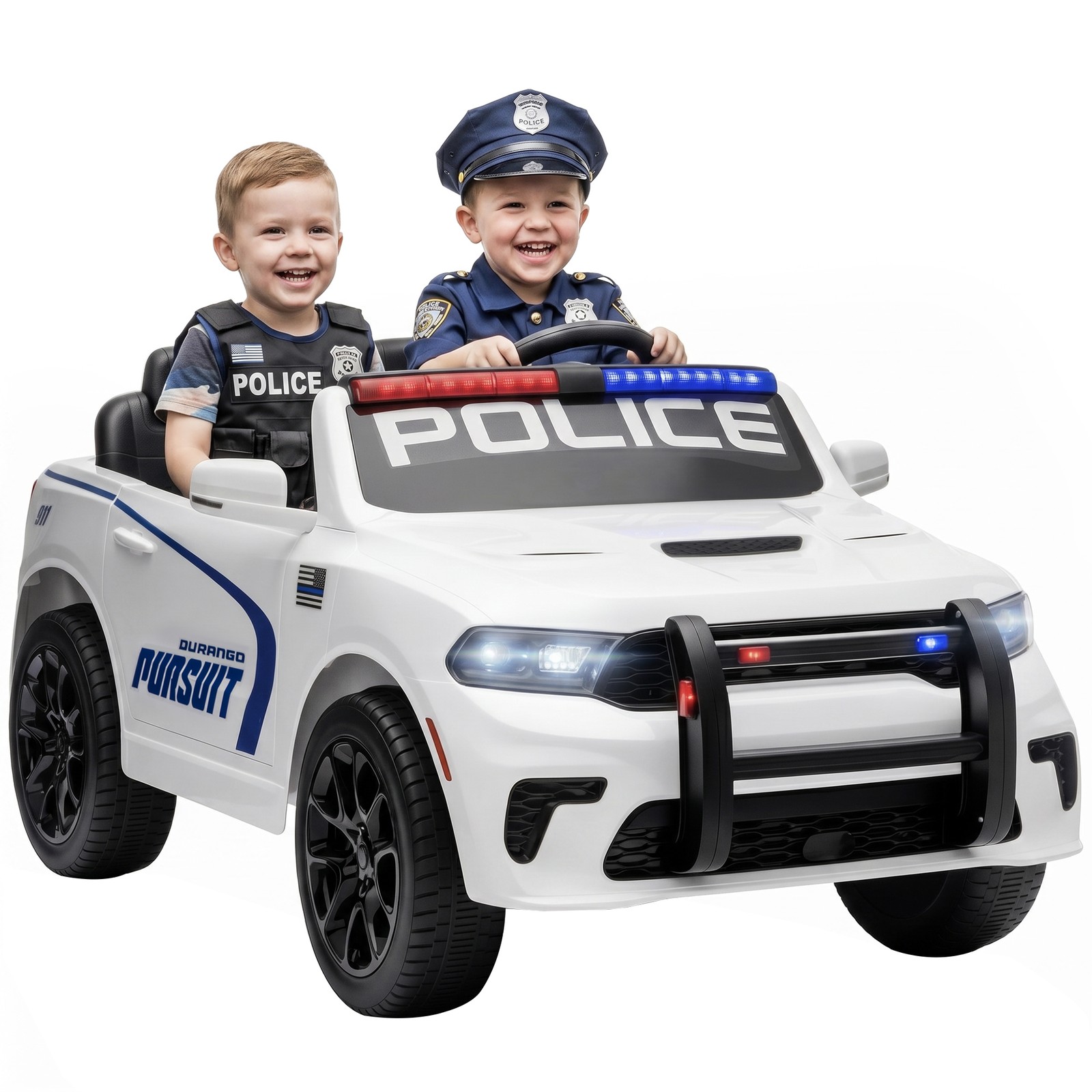 Qaba 12V Licensed Dodge Ride On Police Car with 2 Seater for Age 3-6, White