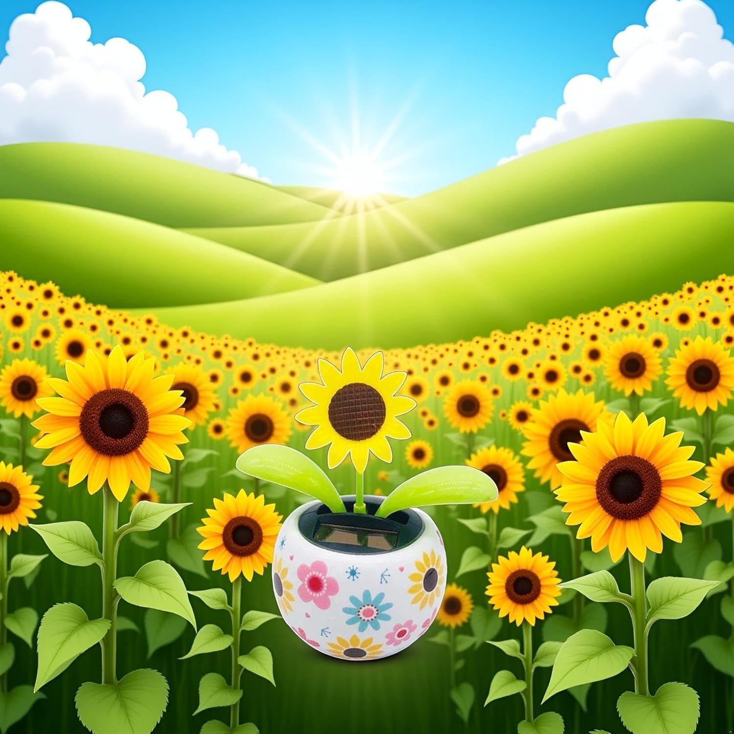 Sunflower Solar Dancing Toys- Bobblehead Dancer Window Sun Standard, Yellow