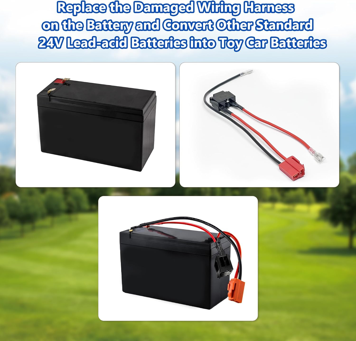 24V Battery Charger and Battery Wire Harness Compatible with Ride on Toys for Ki