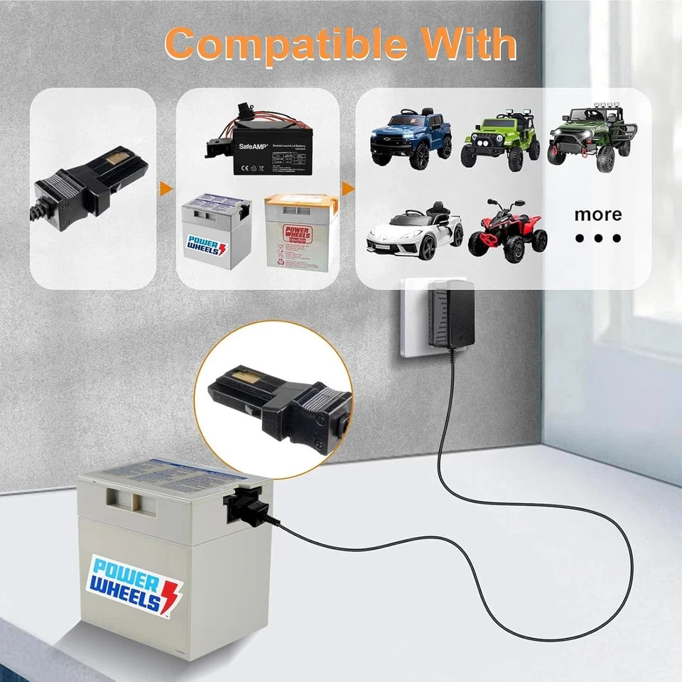 12V Battery Charger for Power Wheels Charger for Power Wheel Gray, Orange Top B*