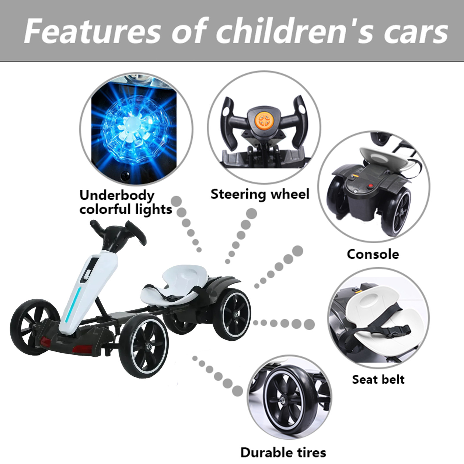 12V Electric Go Kart for Kids Drift Kart Ride on Toy with Adjustable Seat, White