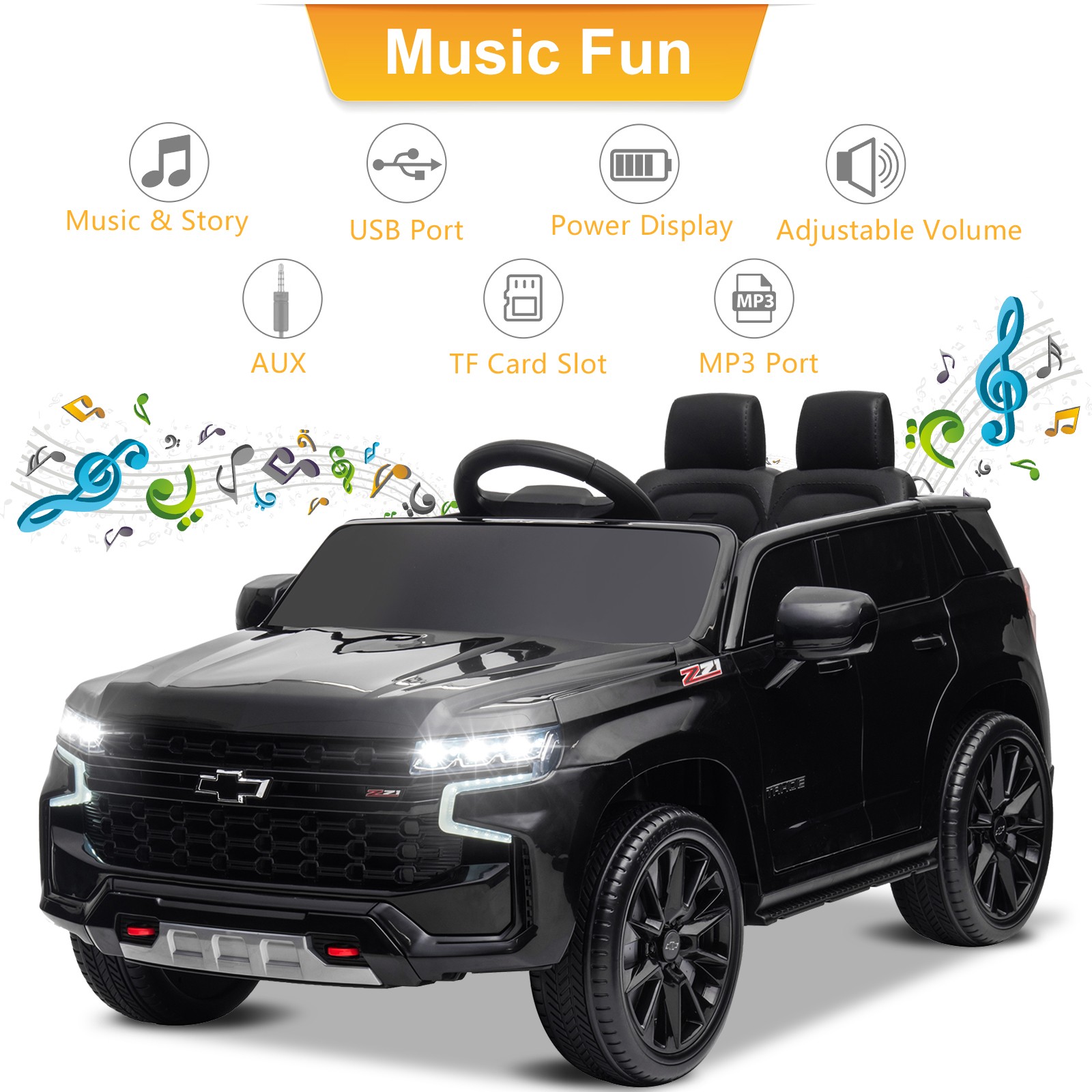 Licensed Chevrolet Tahoe Electric Car for Kids 3+, Children Ride On Toy Black