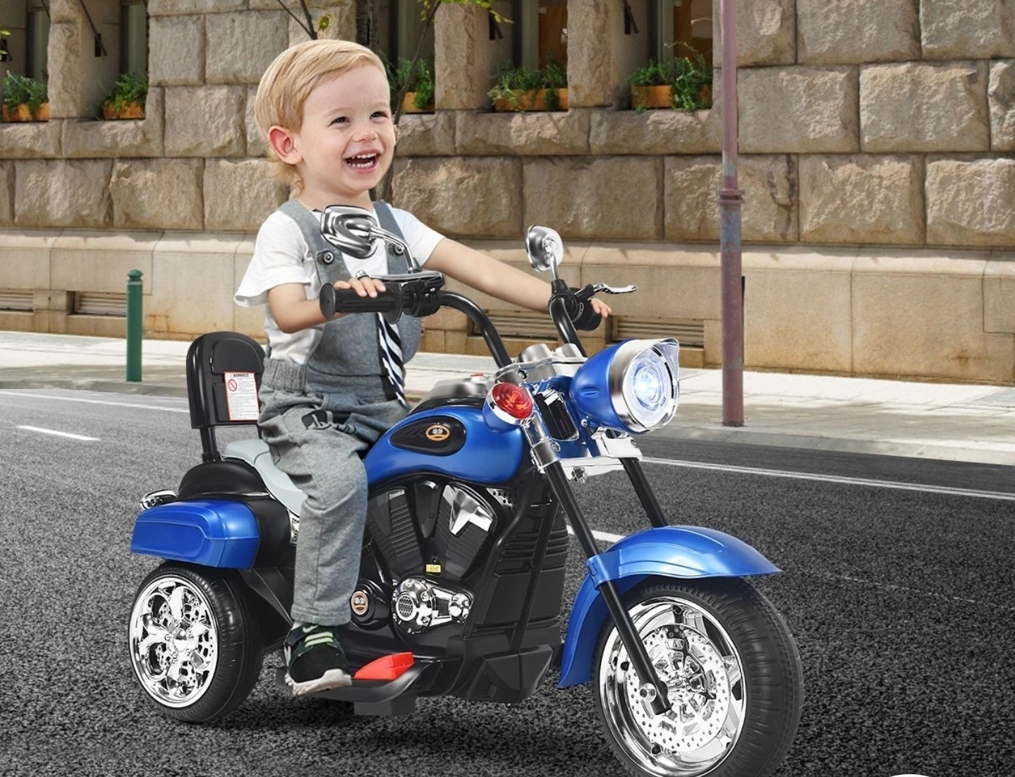 6V Kids Ride On Chopper Motorcycle 3 Wheel Trike with Headlight and Horn Blue