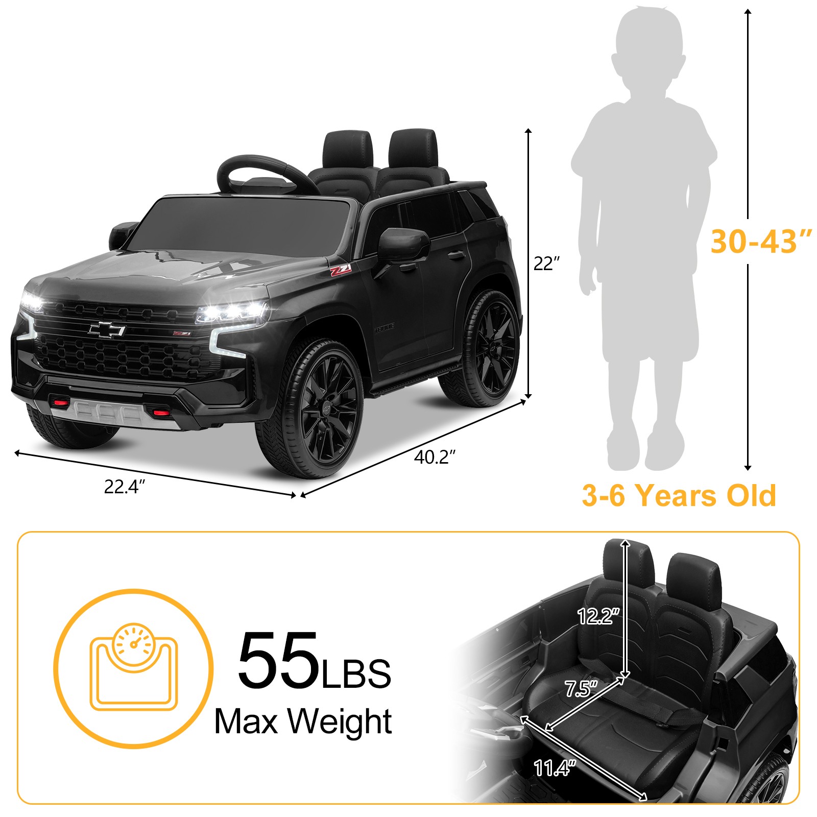 Licensed Chevrolet Tahoe Electric Car for Kids 3+, Children Ride On Toy Black